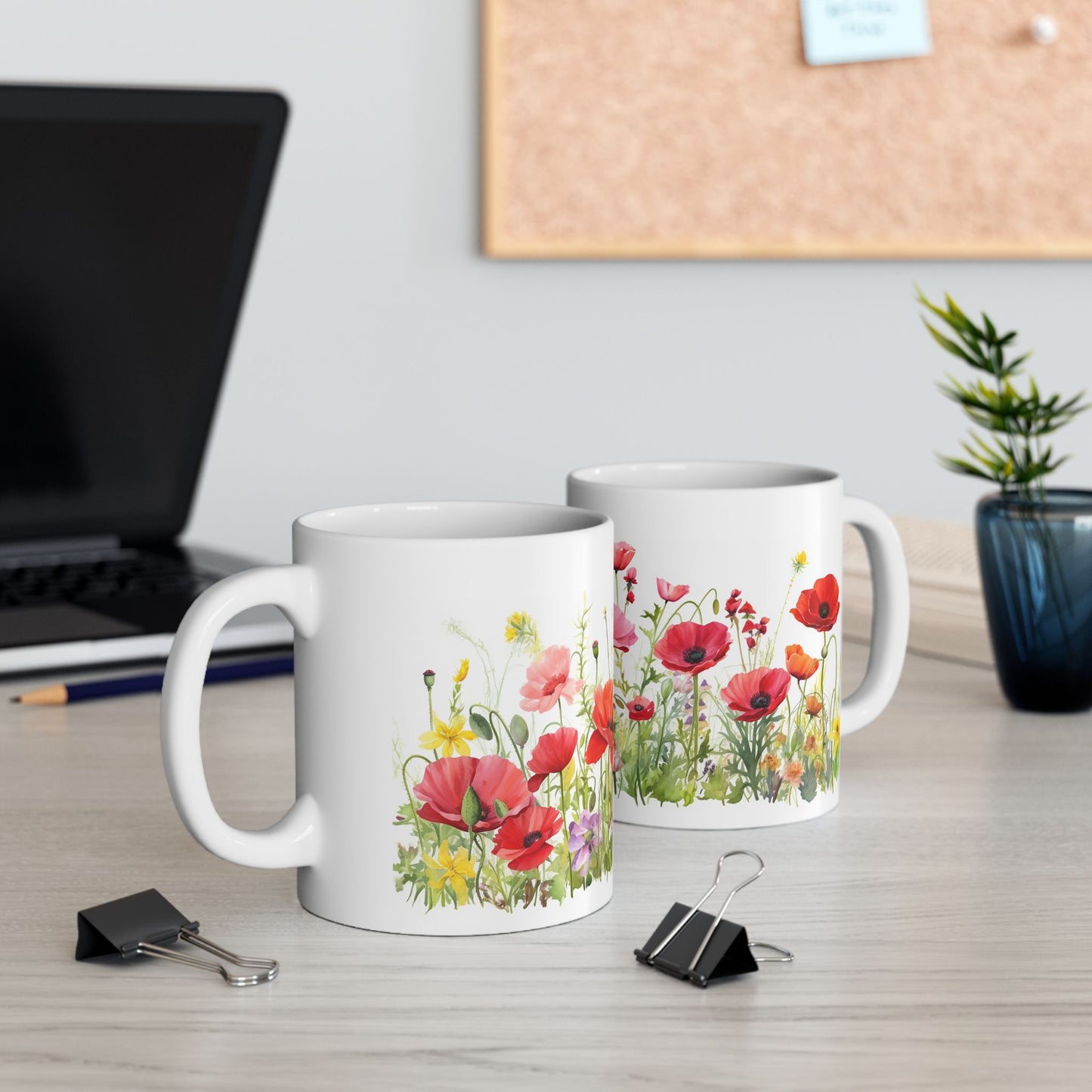 Poppy Meadow Ceramic Mug - Red Floral Coffee Cup, Nature Lover Mug, Botanical Drinkware, Mothers Day Gift for Mom, Kitchen Decor