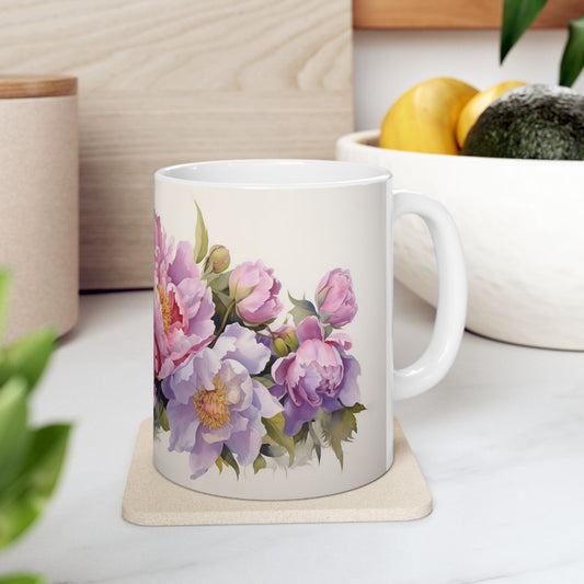 Beautiful Pink Peony mug- Ceramic Coffee Mug, Peony lovers Mug, Elegant Flower Cup, Botanical Tea Mug, Gift for Her & Mom