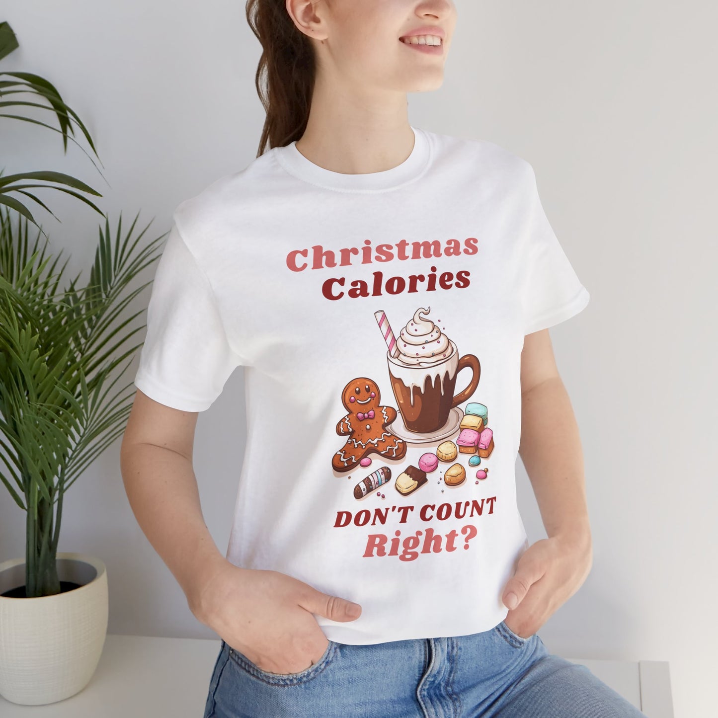 Christmas T-Shirt - Calories Don't Count, Funny Holiday TShirt, Party Outfit Unisex, Festive Apparel for Photo Shoots