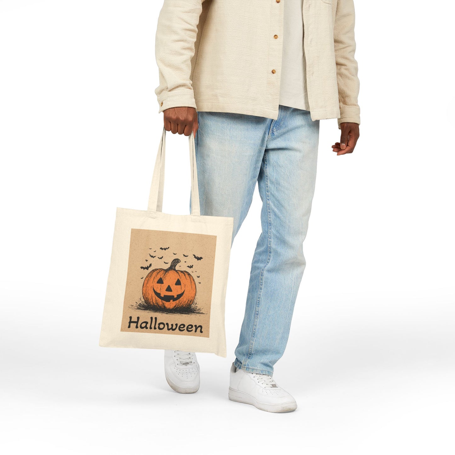 Halloween Tote Bag Trick or Treat Candy Halloween Fall Gift Tote Bag, Shoulder Shopping Bag for Him Her, Scarry Cuteness Pumpkin Tote