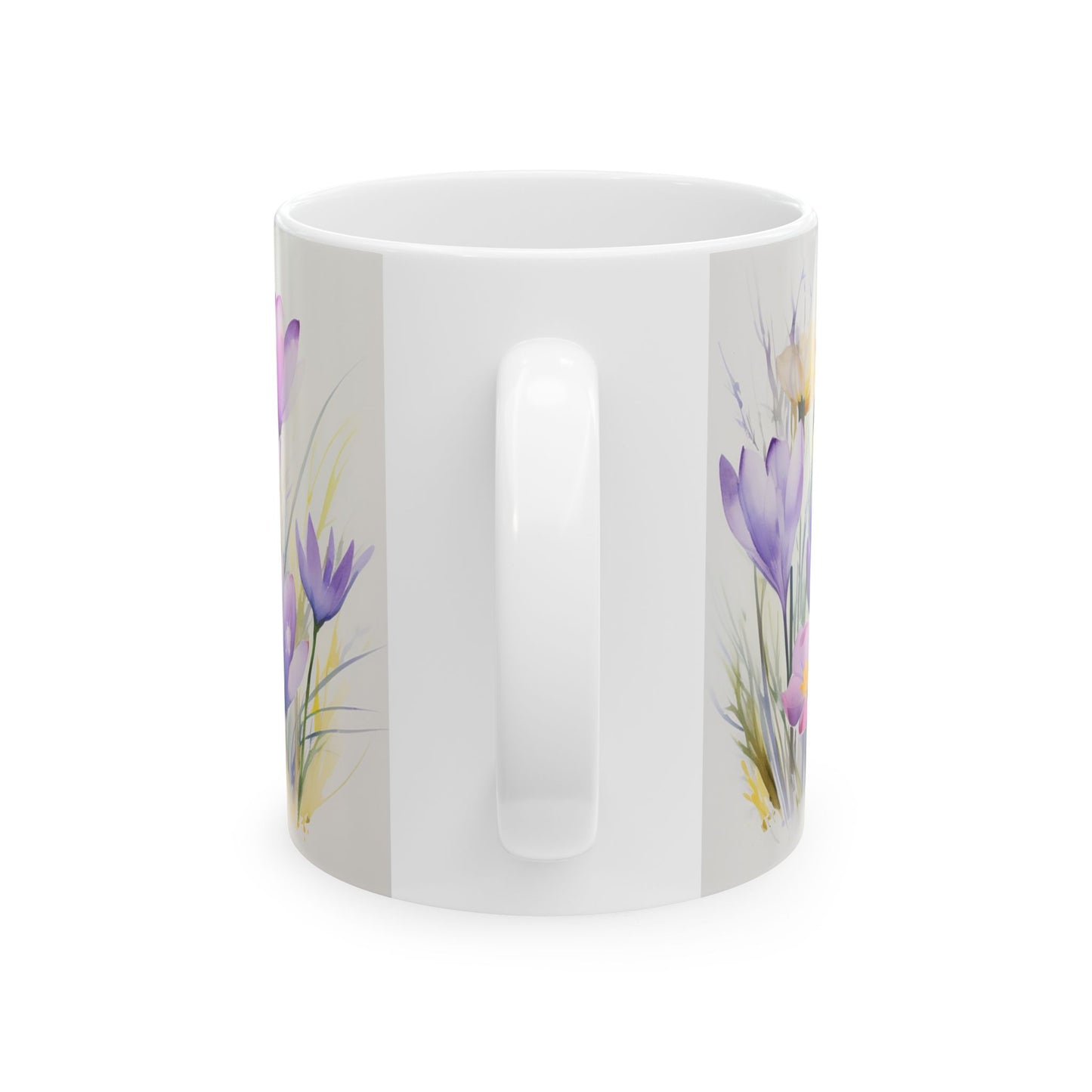 Spring Crocus Mug - Bloom Crocuses Floral Coffee Mug, Purple Pink Flowers Mug for Her, Botanical Tea Cup