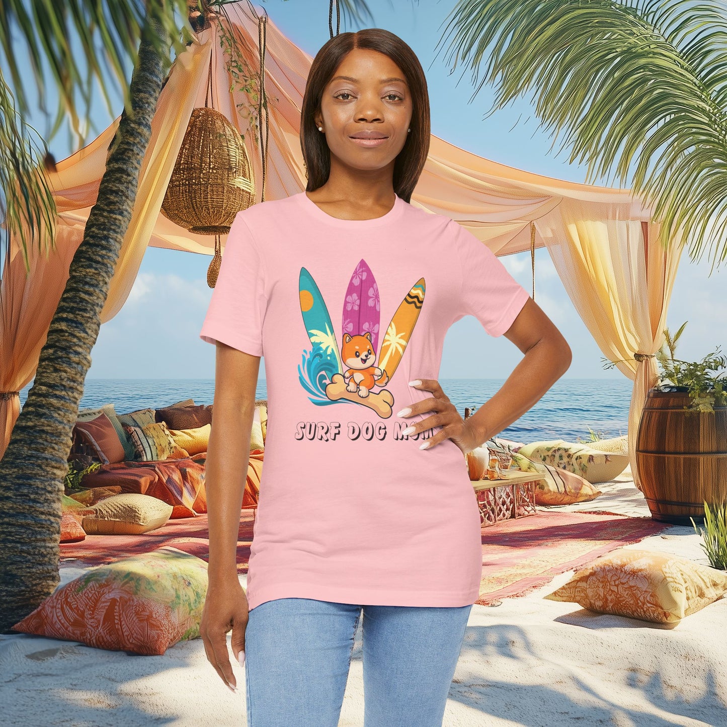 Dog Mom T-Shirt - Summer Beach Shirt for Dog Mom Surfing Gifts, Cute Dog Surfing Graphic Tee, Summer Beach Fashion