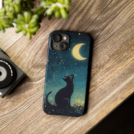 Black Cat iPhone Case for Iphone 17, 16, 15, Cover Starry Night Case Moon and Stars Phone Case Birthday Gift for Cat Lovers Cat Mom