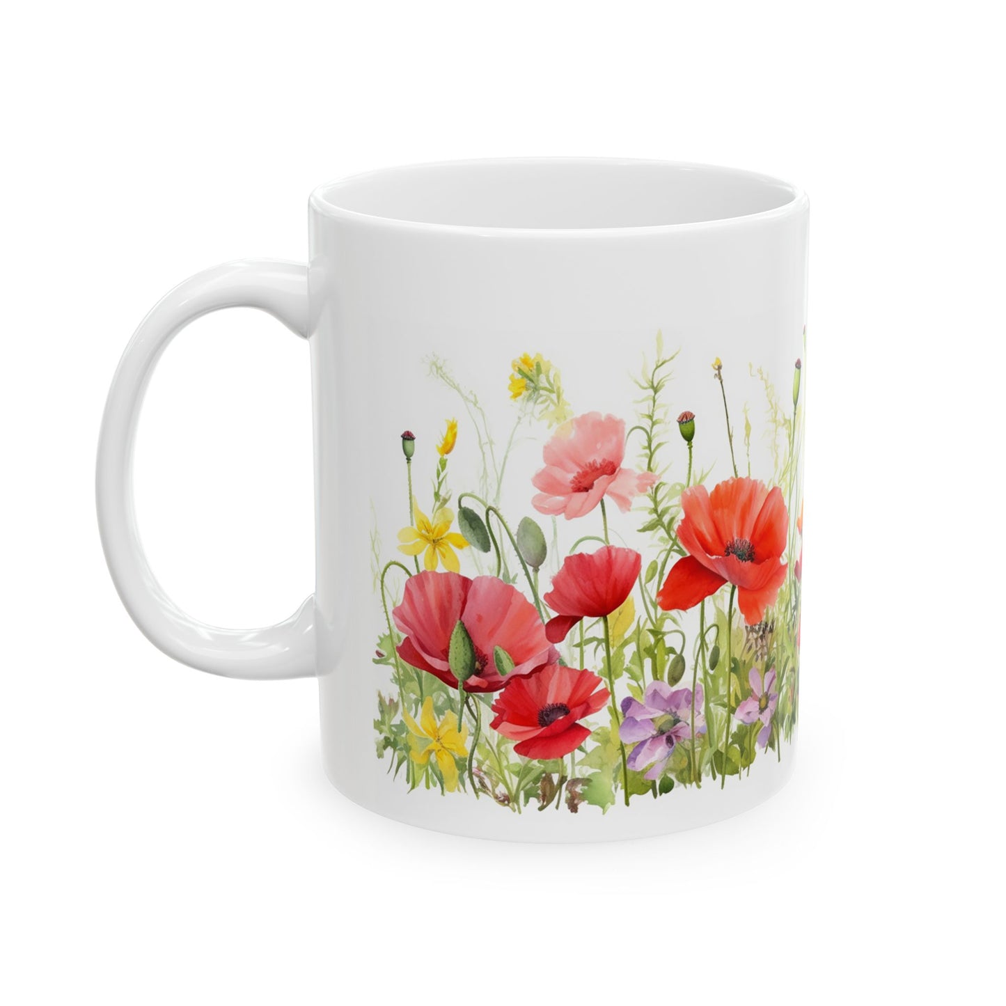 Poppy Meadow Ceramic Mug - Red Floral Coffee Cup, Nature Lover Mug, Botanical Drinkware, Mothers Day Gift for Mom, Kitchen Decor