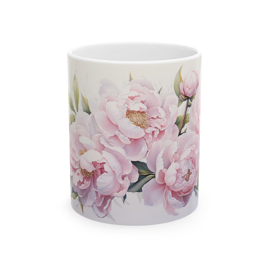 Floral Peonies Coffee Mug - Summer Kitchen Decor, Pretty Peony Flower Cup, Bridal Shower Thank You Gift