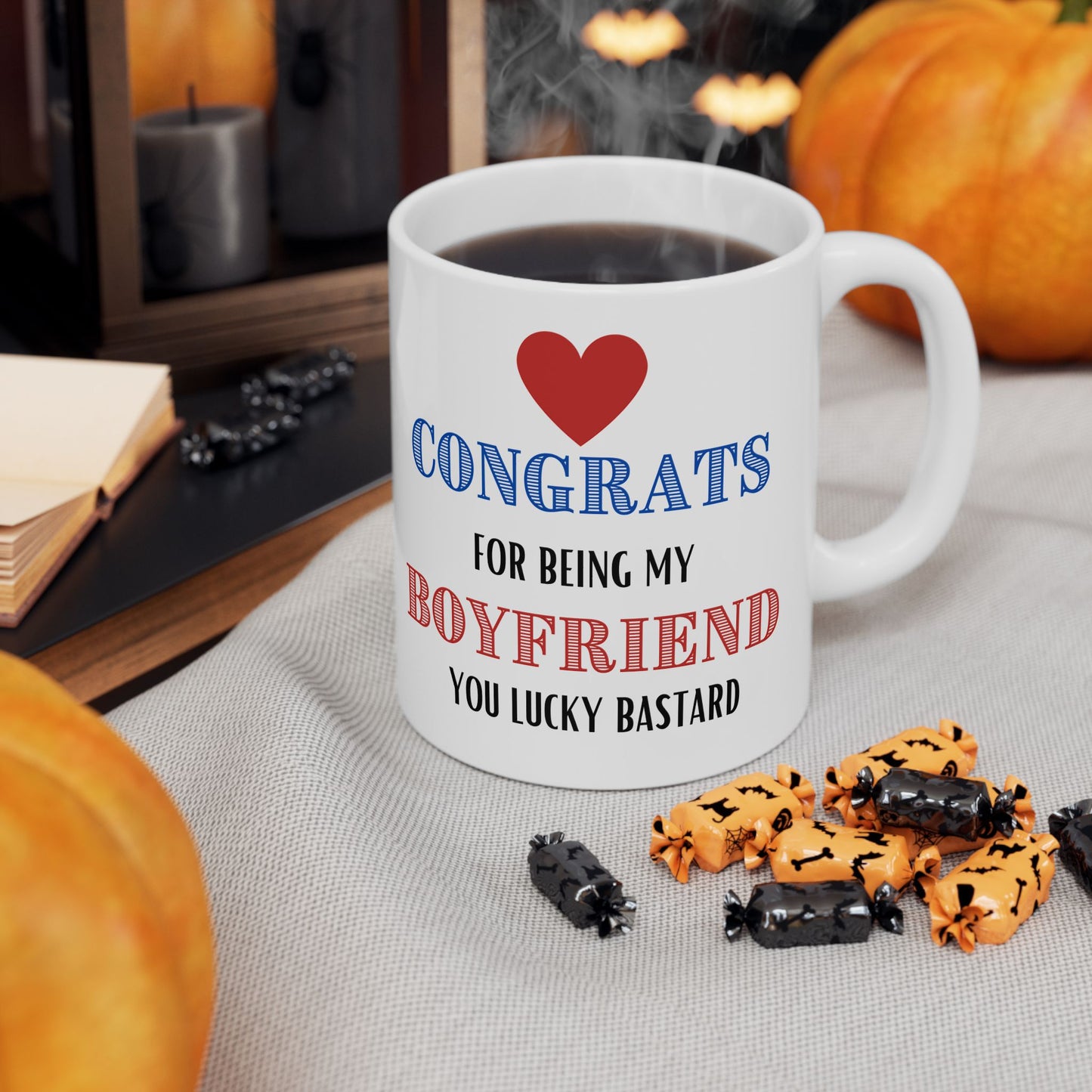 Congrats for Being My Boyfriend - Mug Gift for Him Valentines Day, Gift for Bithday from Girlfriend, Love Anniversaries Humor Mug, Sarcastic Gift