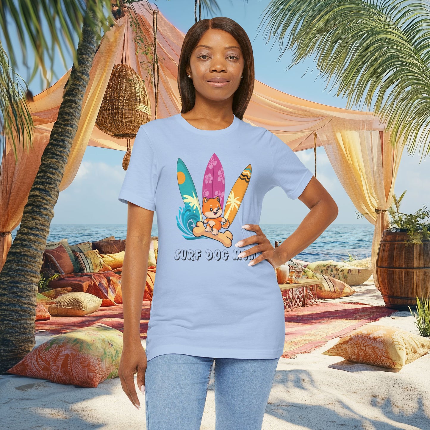 Dog Mom T-Shirt - Summer Beach Shirt for Dog Mom Surfing Gifts, Cute Dog Surfing Graphic Tee, Summer Beach Fashion