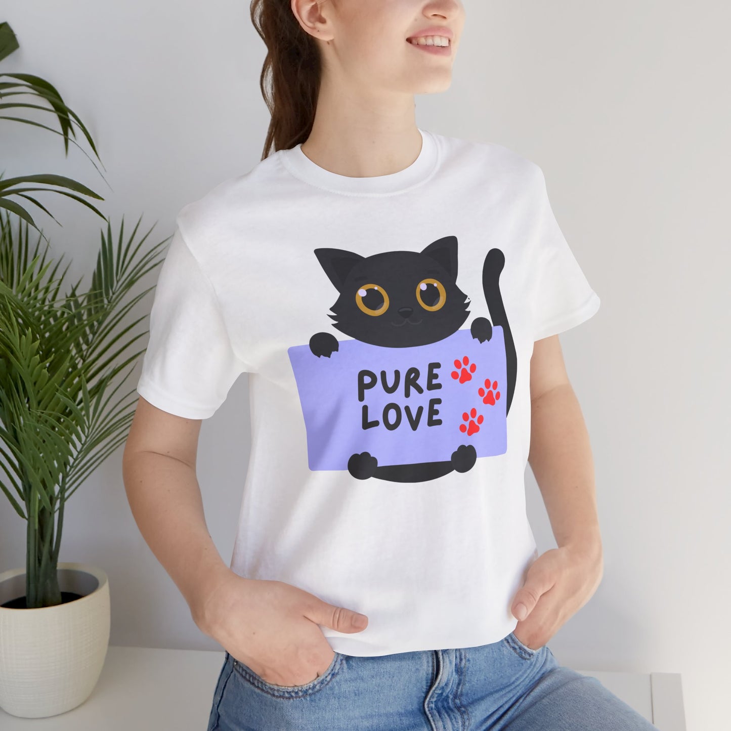 Black Cat T-shirt- Cute Cat Graphic tee, Pet Lover Top, Pure Love