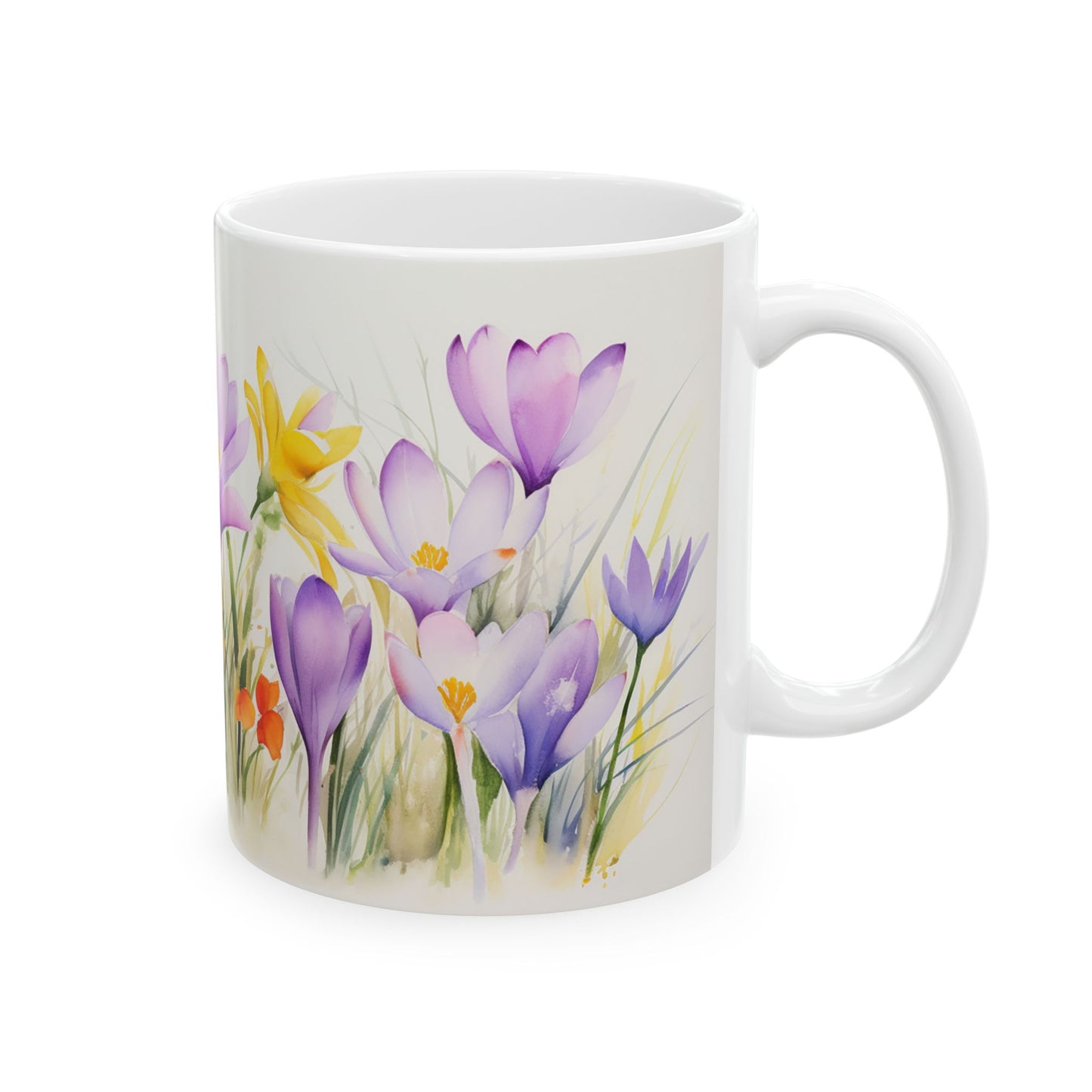 Spring Crocus Mug - Bloom Crocuses Floral Coffee Mug, Purple Pink Flowers Mug for Her, Botanical Tea Cup