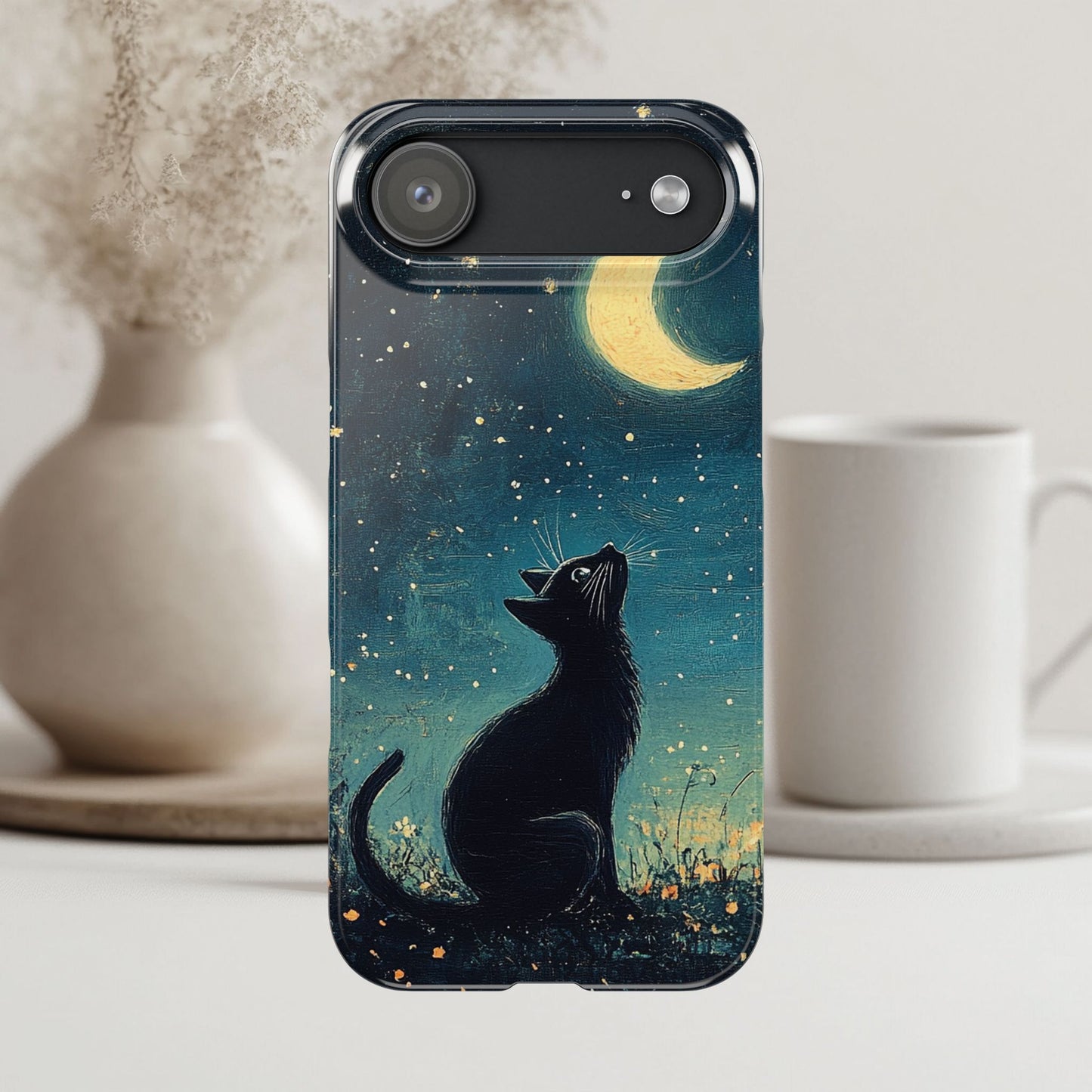 Black Cat iPhone Case for Iphone 17, 16, 15, Cover Starry Night Case Moon and Stars Phone Case Birthday Gift for Cat Lovers Cat Mom