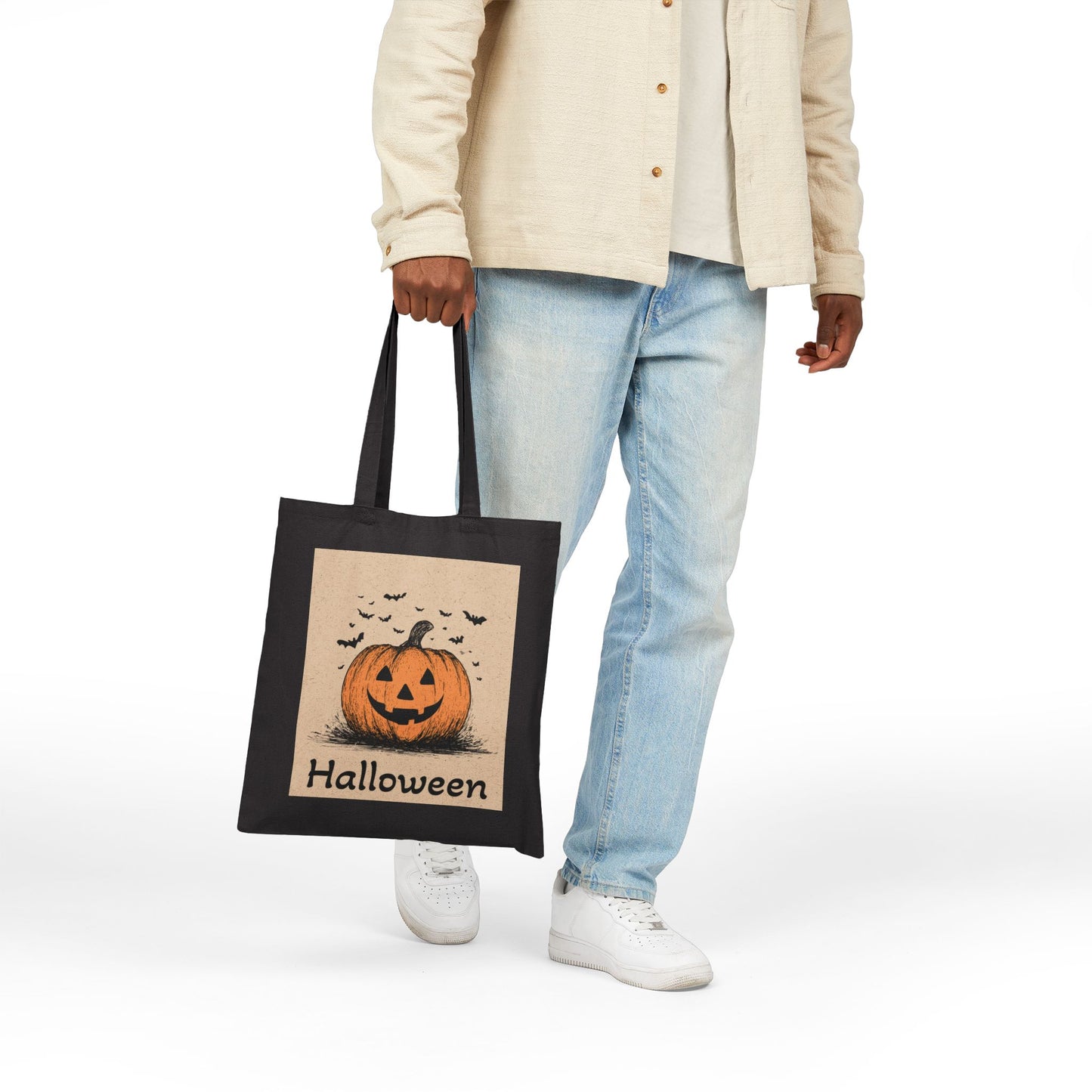 Halloween Tote Bag Trick or Treat Candy Halloween Fall Gift Tote Bag, Shoulder Shopping Bag for Him Her, Scarry Cuteness Pumpkin Tote
