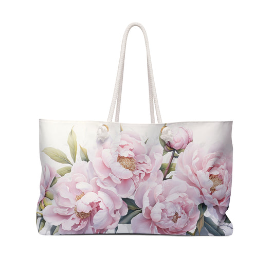 Large Floral Weekender Bag, Shoulder Bag for Women, Summer Travel Tote, Gift for Her Shopping Tote Bag with Pink Peonies Beach Bag for Bride