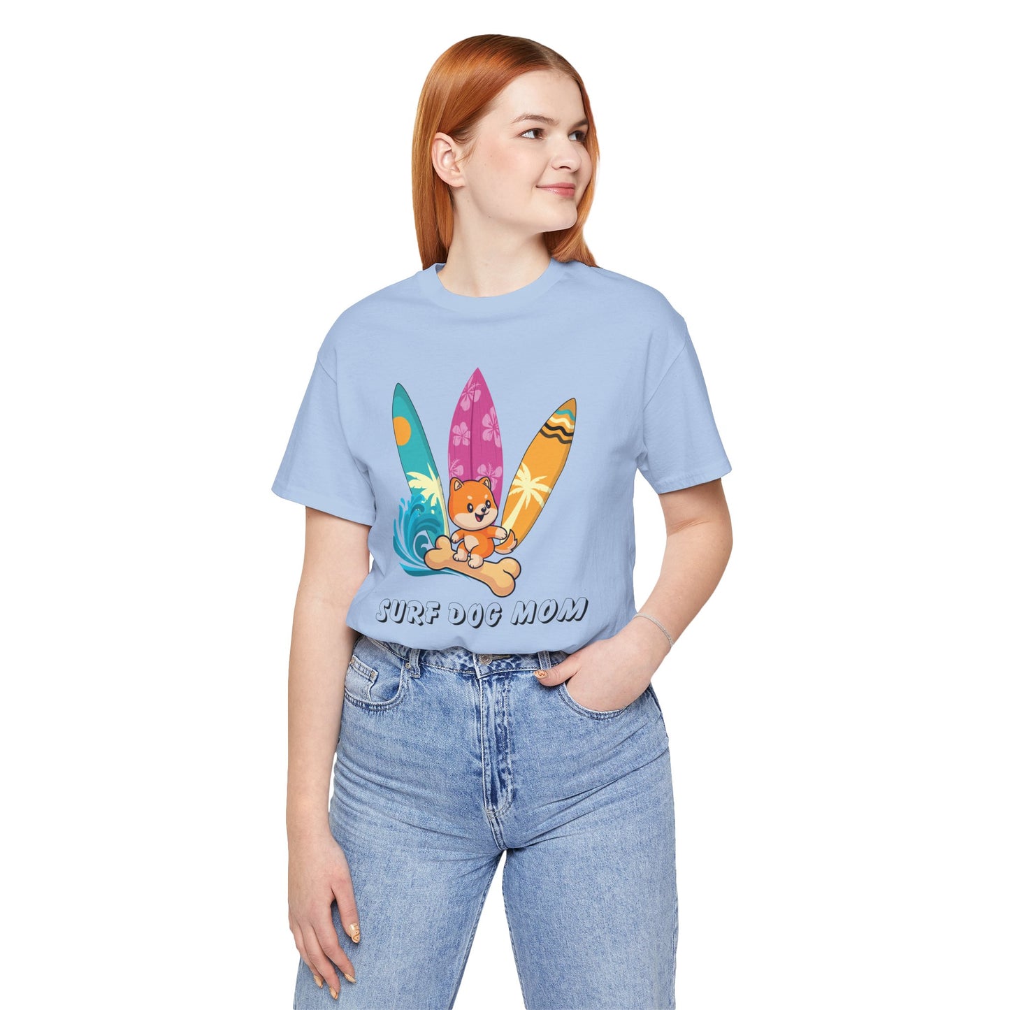 Dog Mom T-Shirt - Summer Beach Shirt for Dog Mom Surfing Gifts, Cute Dog Surfing Graphic Tee, Summer Beach Fashion