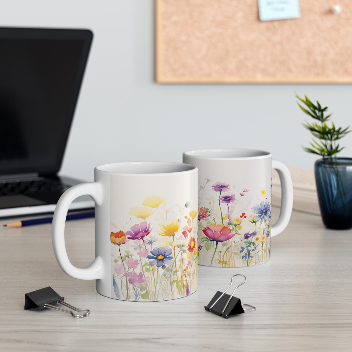 Wildflower Floral Coffee Mug- Flower Garden, Botanical Wildflower TeaCup, Summer Inspired Watercolor Meadow Print Mug