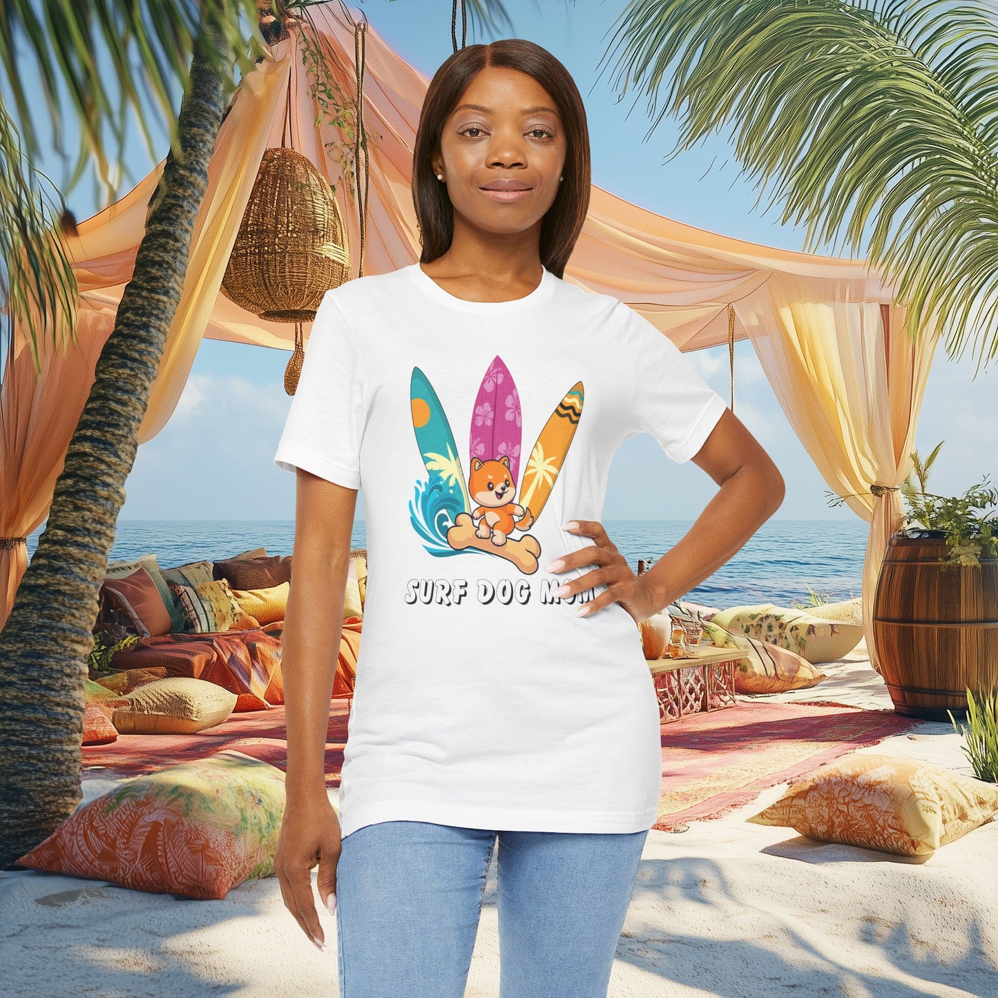 Dog Mom T-Shirt - Summer Beach Shirt for Dog Mom Surfing Gifts, Cute Dog Surfing Graphic Tee, Summer Beach Fashion