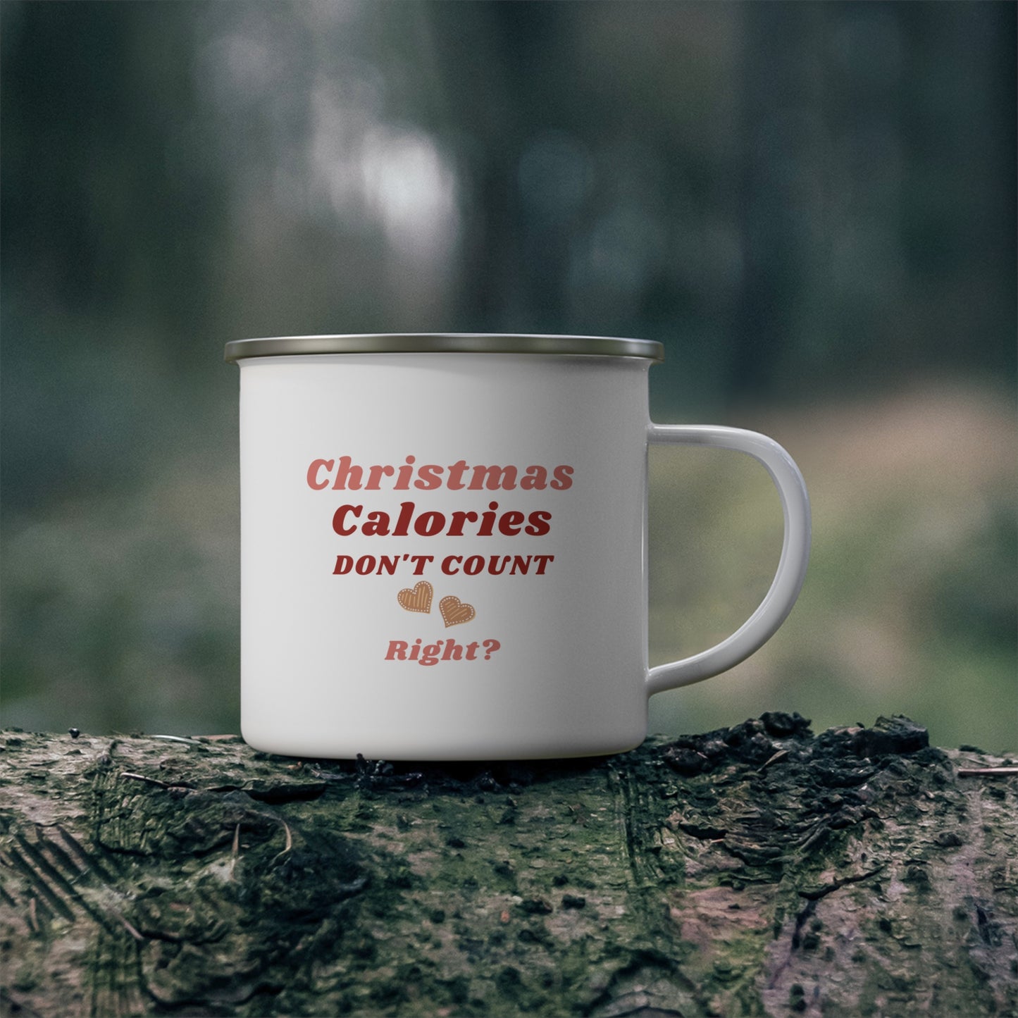 Christmas Enamel Camping Mug- Calories Don't Count, Gift for Friends, Gift for Girlfriend, Secret Santa Mug, Hot Cocoa Mug, Travel Accessories