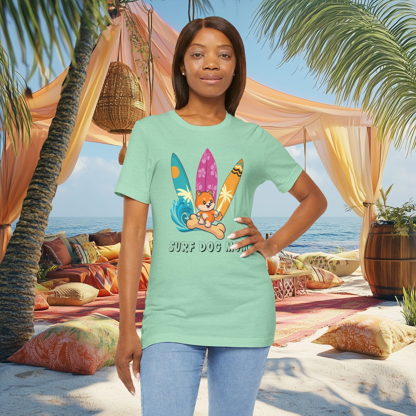 Dog Mom T-Shirt - Summer Beach Shirt for Dog Mom Surfing Gifts, Cute Dog Surfing Graphic Tee, Summer Beach Fashion