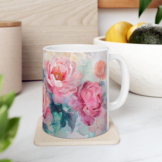 Vintage Peony Mug- Flower Lovers Gift for Her, Coffee Ceramic Mug