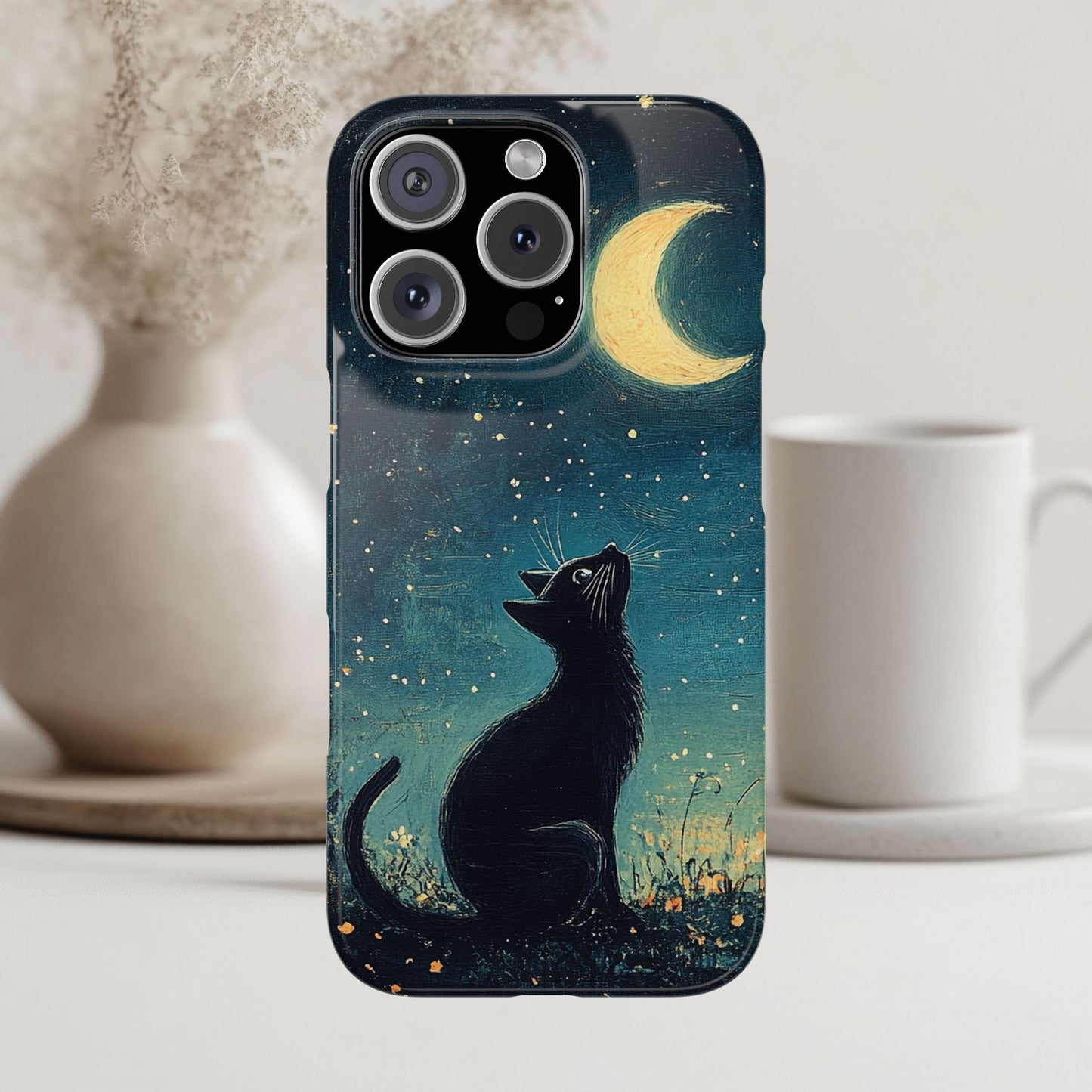 Black Cat iPhone Case for Iphone 17, 16, 15, Cover Starry Night Case Moon and Stars Phone Case Birthday Gift for Cat Lovers Cat Mom