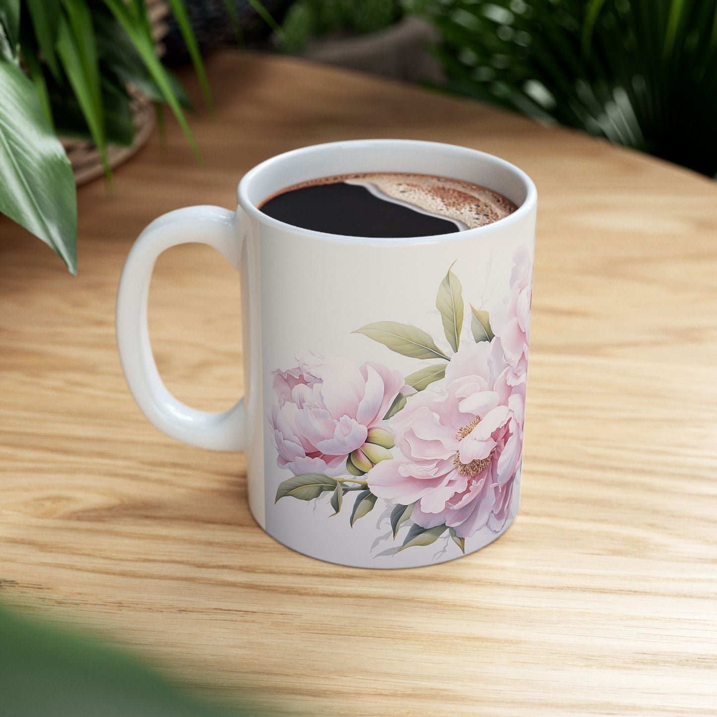 Floral Peonies Coffee Mug - Summer Kitchen Decor, Pretty Peony Flower Cup, Bridal Shower Thank You Gift