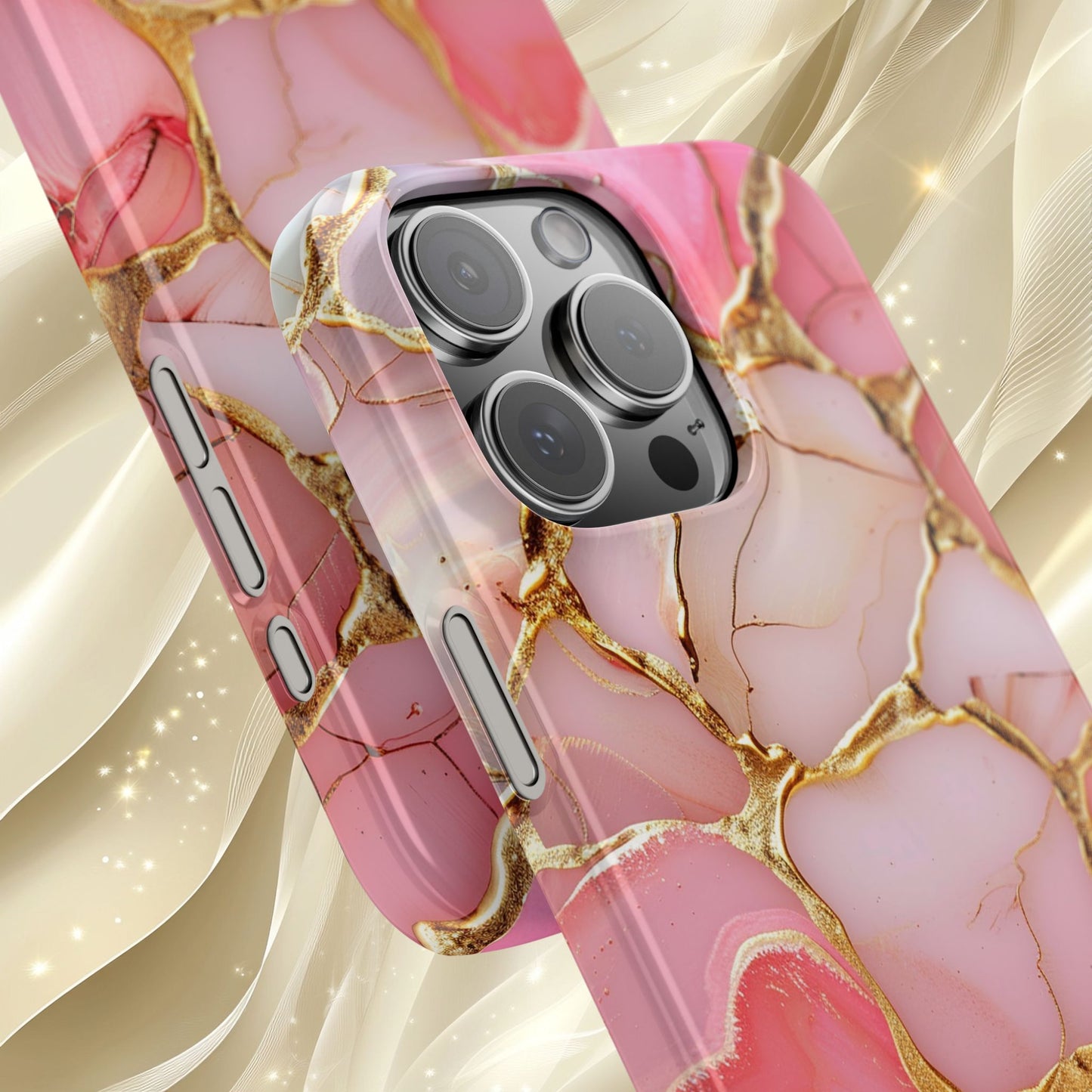 Celestial Stained Glass iPhone case for 17, 16, 15, Marble Case Pink Phone Cover Shiny Gold Case
