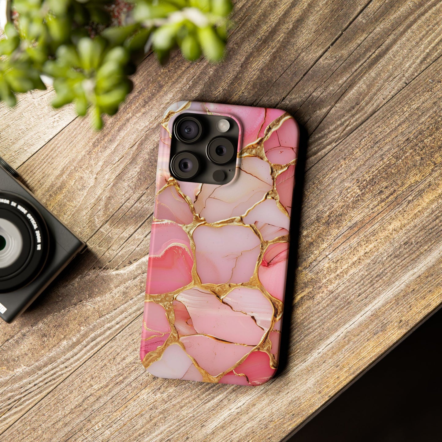 Celestial Stained Glass iPhone case for 17, 16, 15, Marble Case Pink Phone Cover Shiny Gold Case