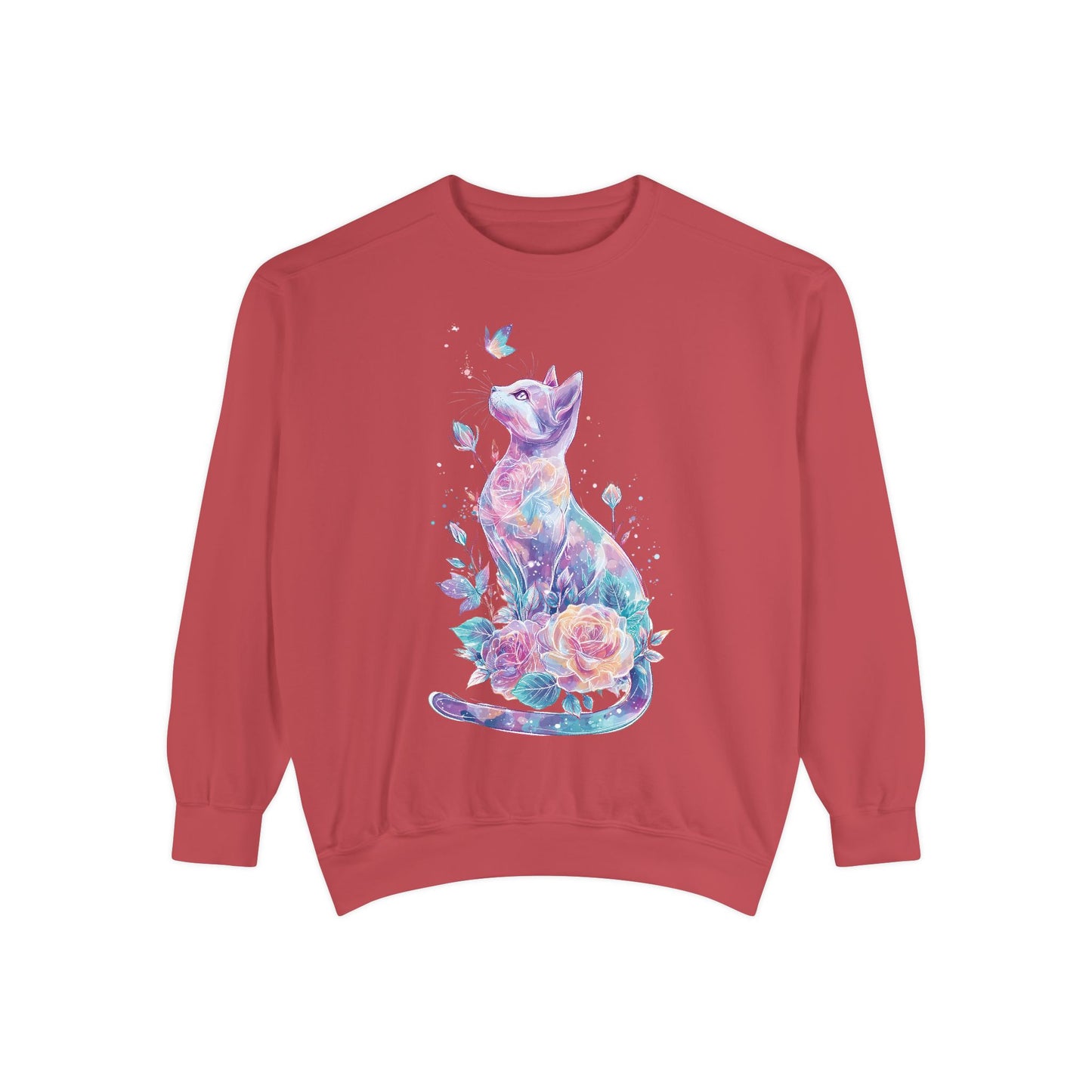 Colorful Cat Sweatshirt Comfort Colors, Galaxy Floral Cat Crewneck, Cute Cat Lover Gift, Pastel Aesthetic Pullover, Cozy Graphic Cat Jumper