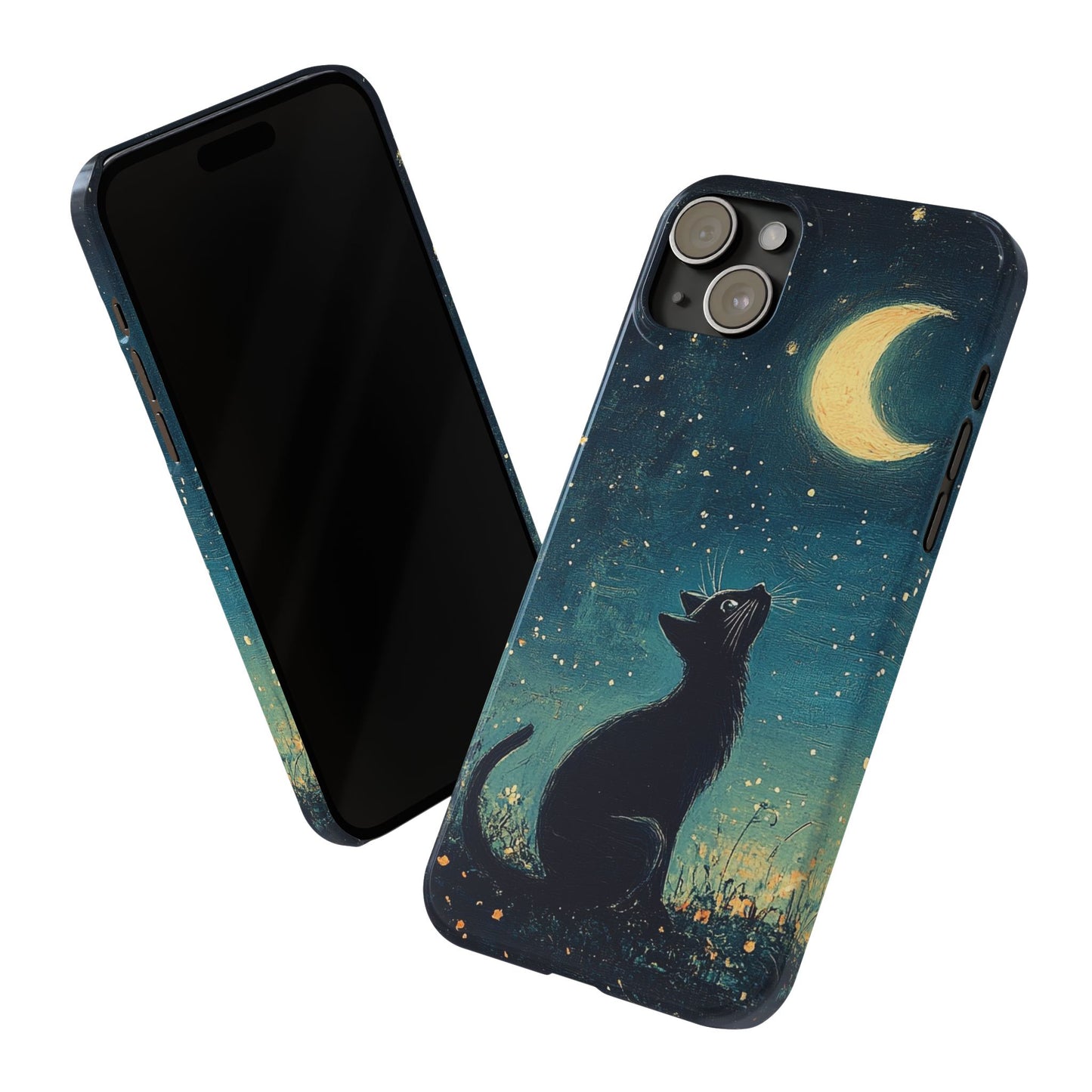Black Cat iPhone Case for Iphone 17, 16, 15, Cover Starry Night Case Moon and Stars Phone Case Birthday Gift for Cat Lovers Cat Mom