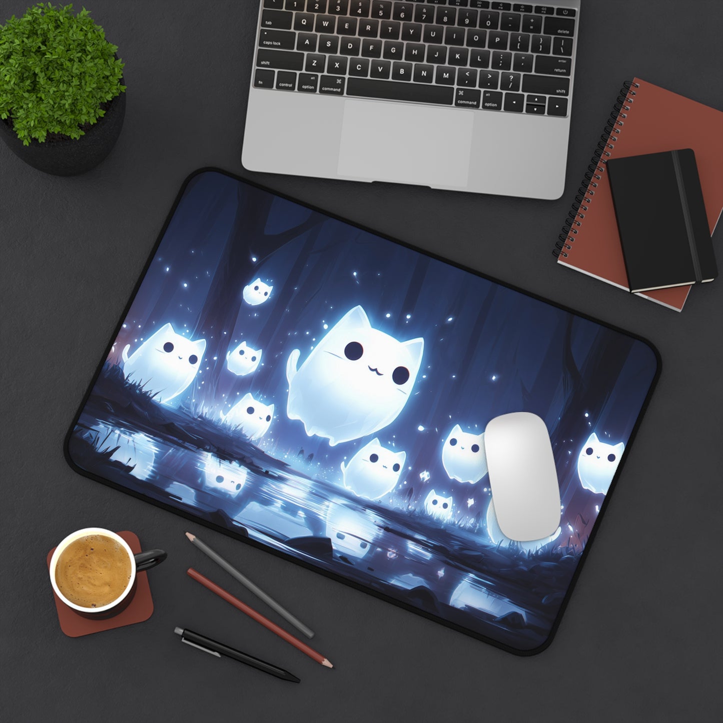 Ghost Cat Mouse Mat- Cat-themed Office Decor, Cute Gaming Mouse Pad, Unique Gift for Friend, Nighttime Study Accessory, PC Accessories