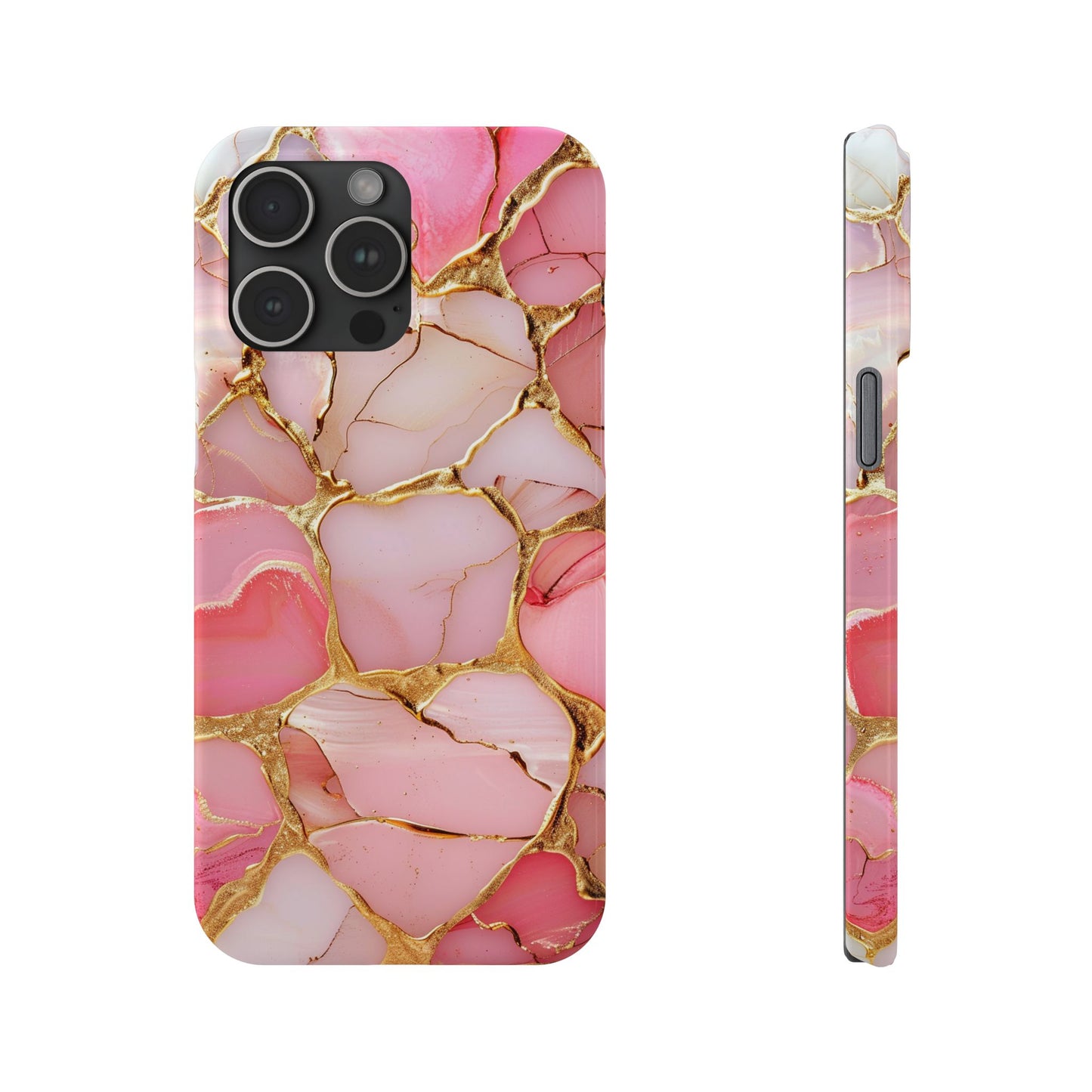 Celestial Stained Glass iPhone case for 17, 16, 15, Marble Case Pink Phone Cover Shiny Gold Case