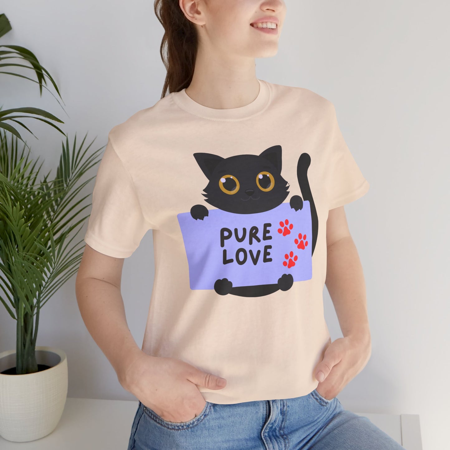 Black Cat T-shirt- Cute Cat Graphic tee, Pet Lover Top, Pure Love