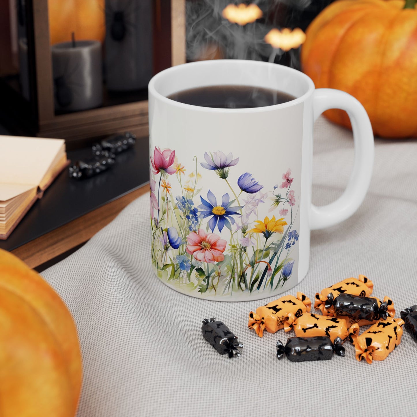 Meadow flowers mug - Wildflower Floral Coffee Mug, Flower Garden Ceramic Teacup With Handle