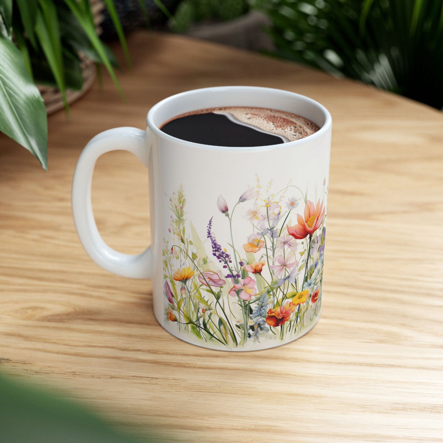 Meadow flowers mug - Wildflower Floral Coffee Mug, Flower Garden Ceramic Teacup With Handle
