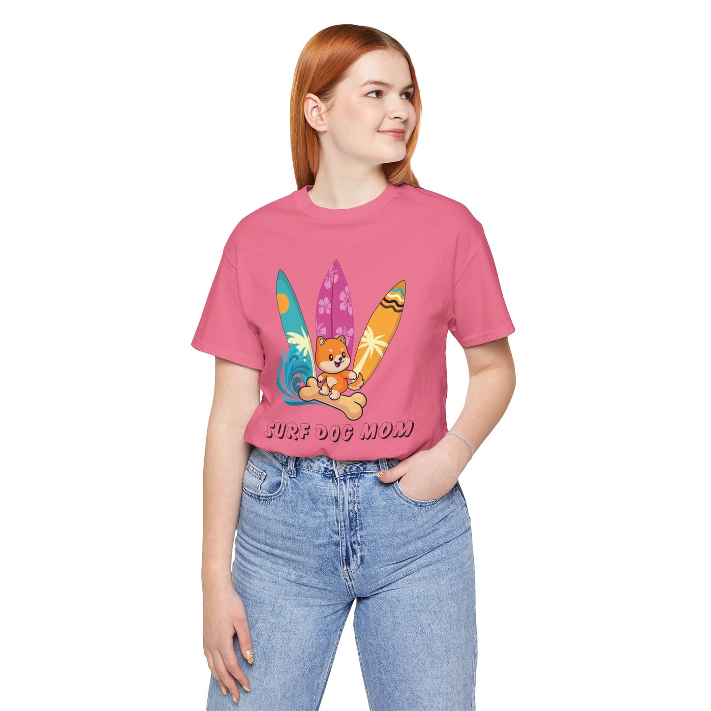 Dog Mom T-Shirt - Summer Beach Shirt for Dog Mom Surfing Gifts, Cute Dog Surfing Graphic Tee, Summer Beach Fashion