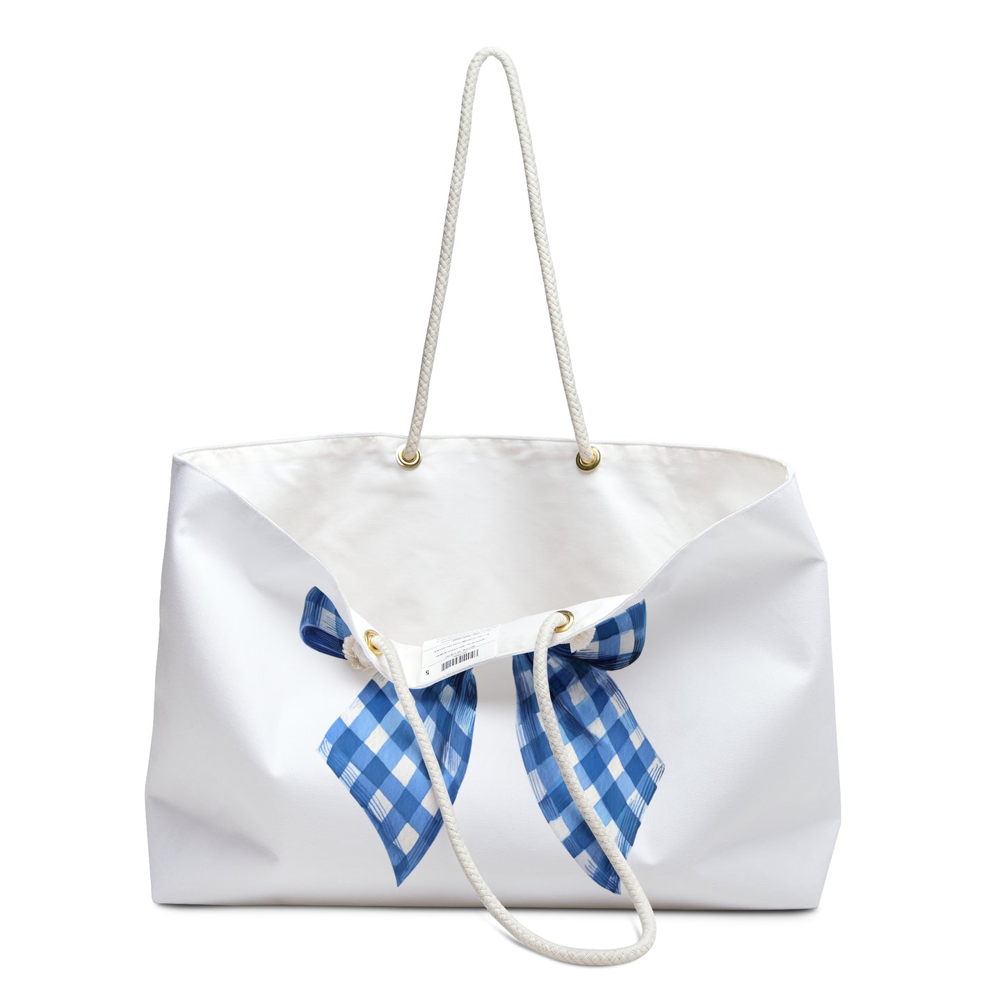 Chic Blue Gingham Bow Weekender Bag, Stylish Shoulder Bag, Perfect for Weekend Beach Gift for Wife, Gym Tote Bag