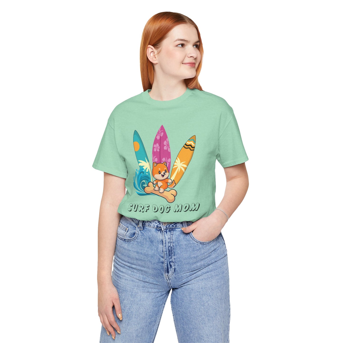 Dog Mom T-Shirt - Summer Beach Shirt for Dog Mom Surfing Gifts, Cute Dog Surfing Graphic Tee, Summer Beach Fashion