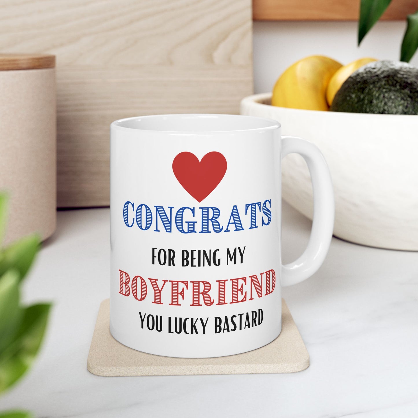 Congrats for Being My Boyfriend - Mug Gift for Him Valentines Day, Gift for Bithday from Girlfriend, Love Anniversaries Humor Mug, Sarcastic Gift
