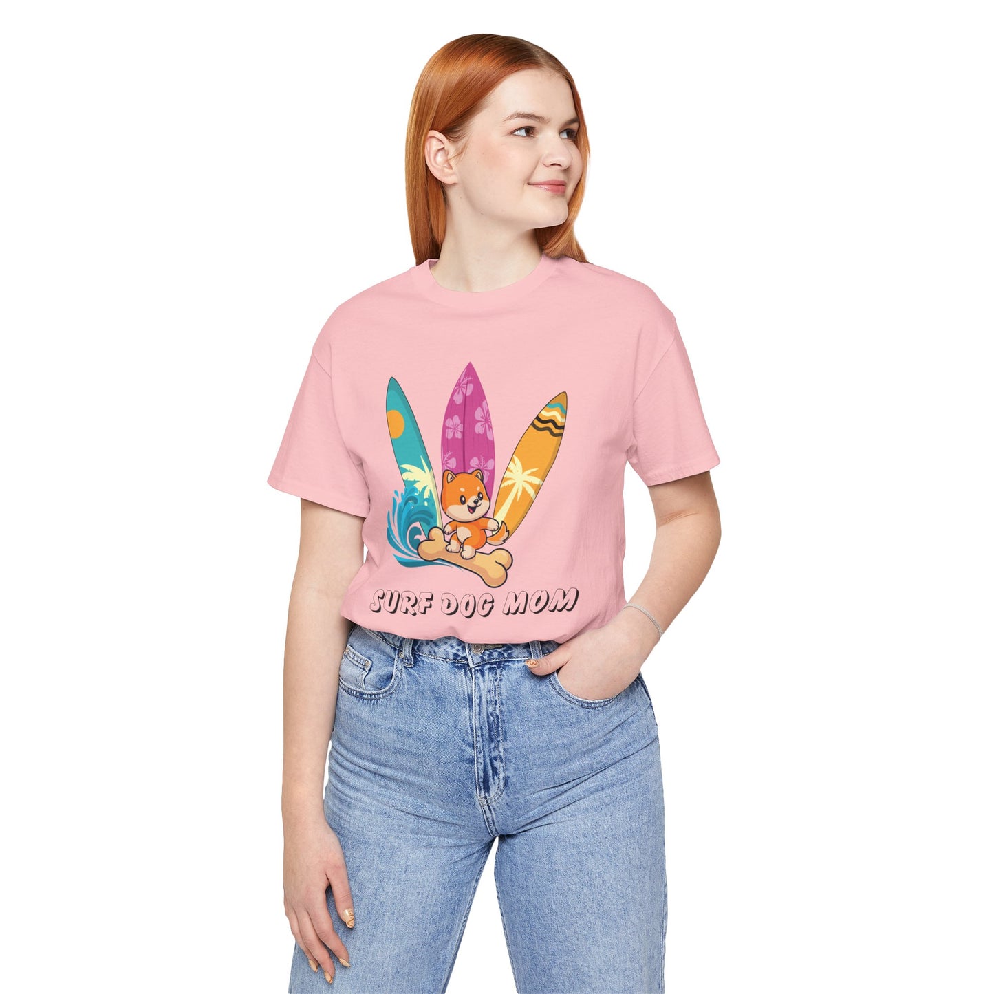 Dog Mom T-Shirt - Summer Beach Shirt for Dog Mom Surfing Gifts, Cute Dog Surfing Graphic Tee, Summer Beach Fashion