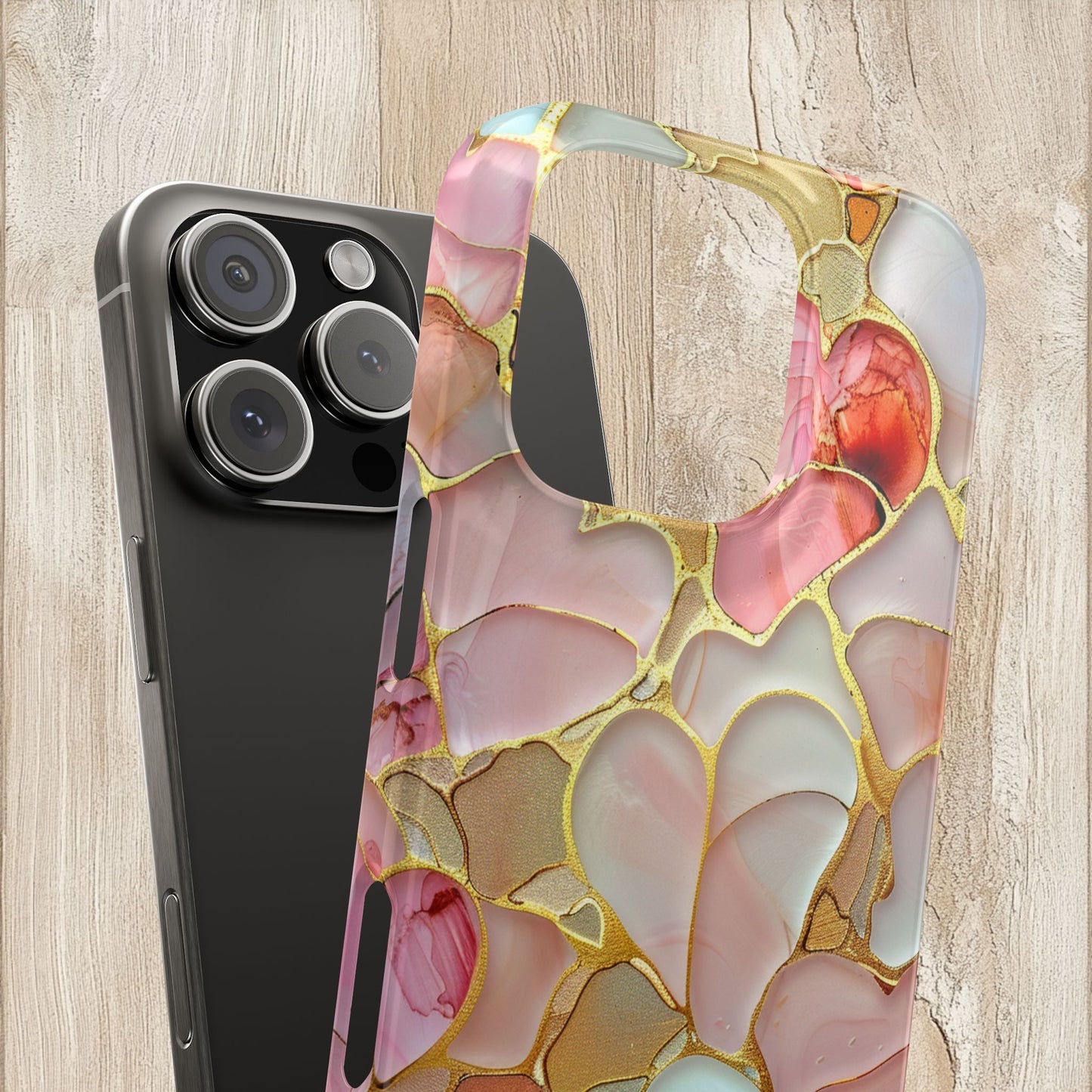 Celestial Stained Glass iPhone case for 17, 16, 15 Marble Heart Case Pink Phone Cover Shiny Gold Case Valentine Gift