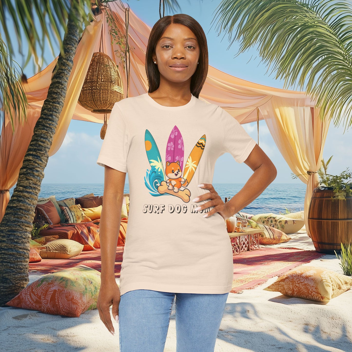 Dog Mom T-Shirt - Summer Beach Shirt for Dog Mom Surfing Gifts, Cute Dog Surfing Graphic Tee, Summer Beach Fashion