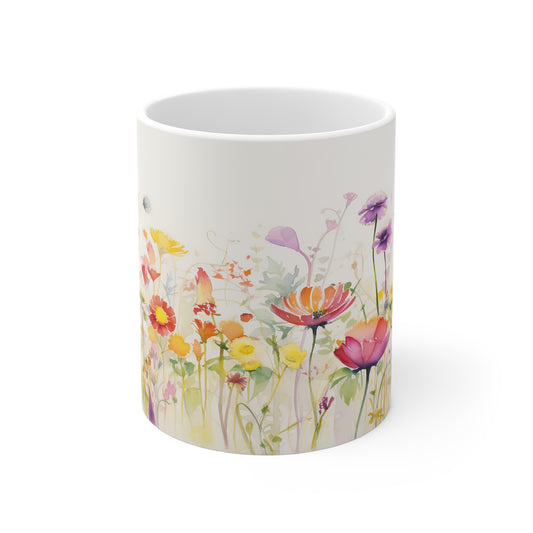 Wildflower Floral Coffee Mug- Flower Garden, Botanical Wildflower TeaCup, Summer Inspired Watercolor Meadow Print Mug