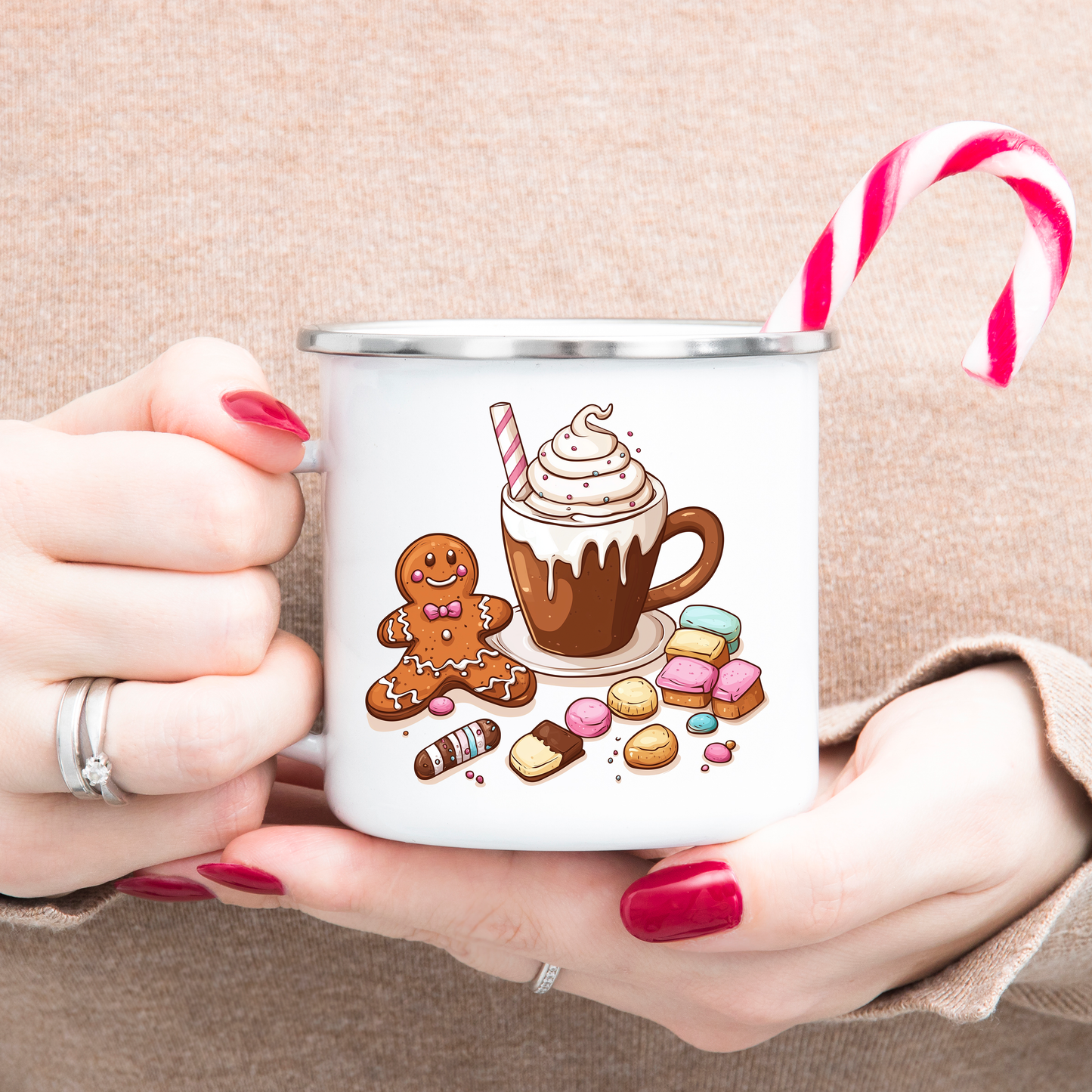 Christmas Enamel Camping Mug- Calories Don't Count, Gift for Friends, Gift for Girlfriend, Secret Santa Mug, Hot Cocoa Mug, Travel Accessories