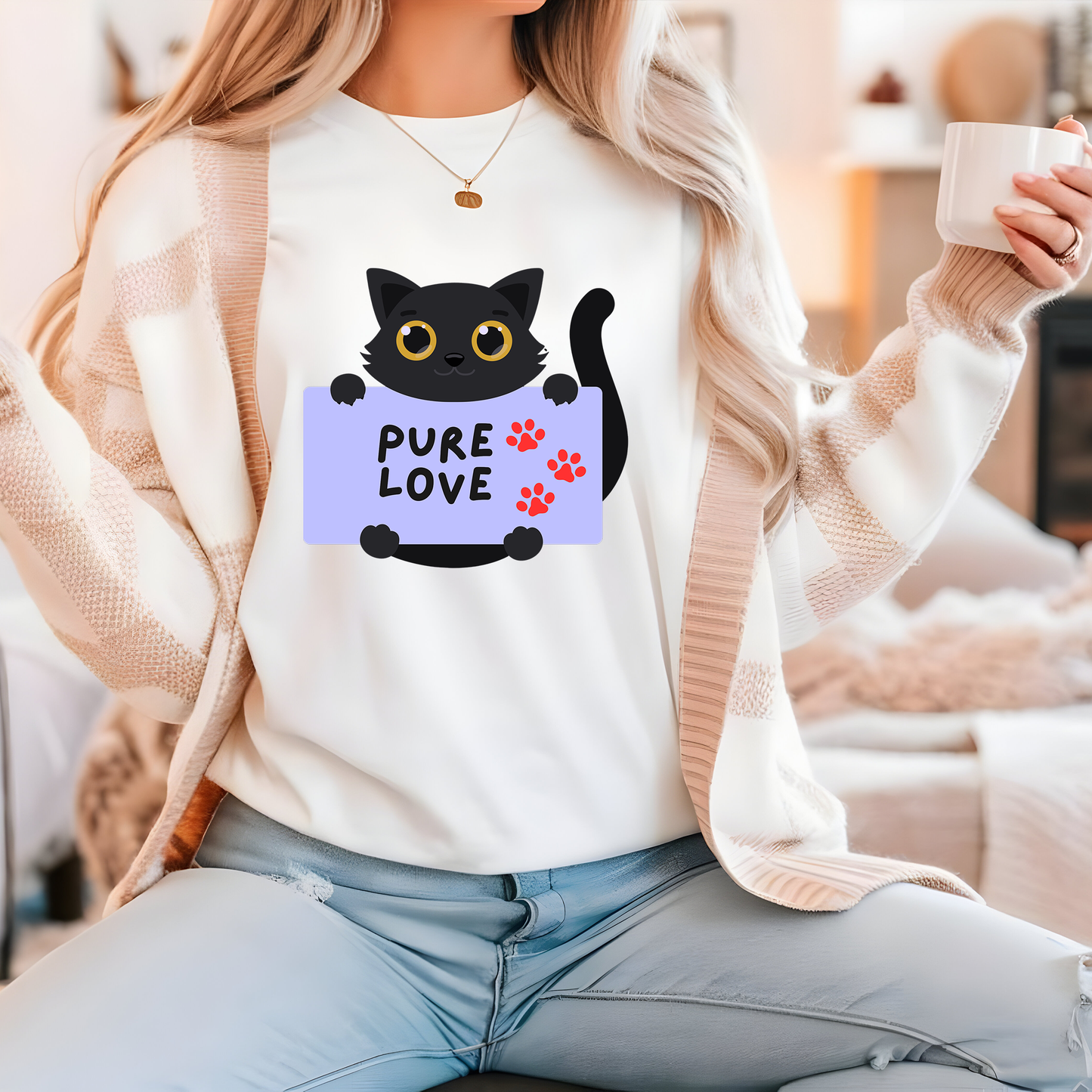 Black Cat T-shirt- Cute Cat Graphic tee, Pet Lover Top, Pure Love