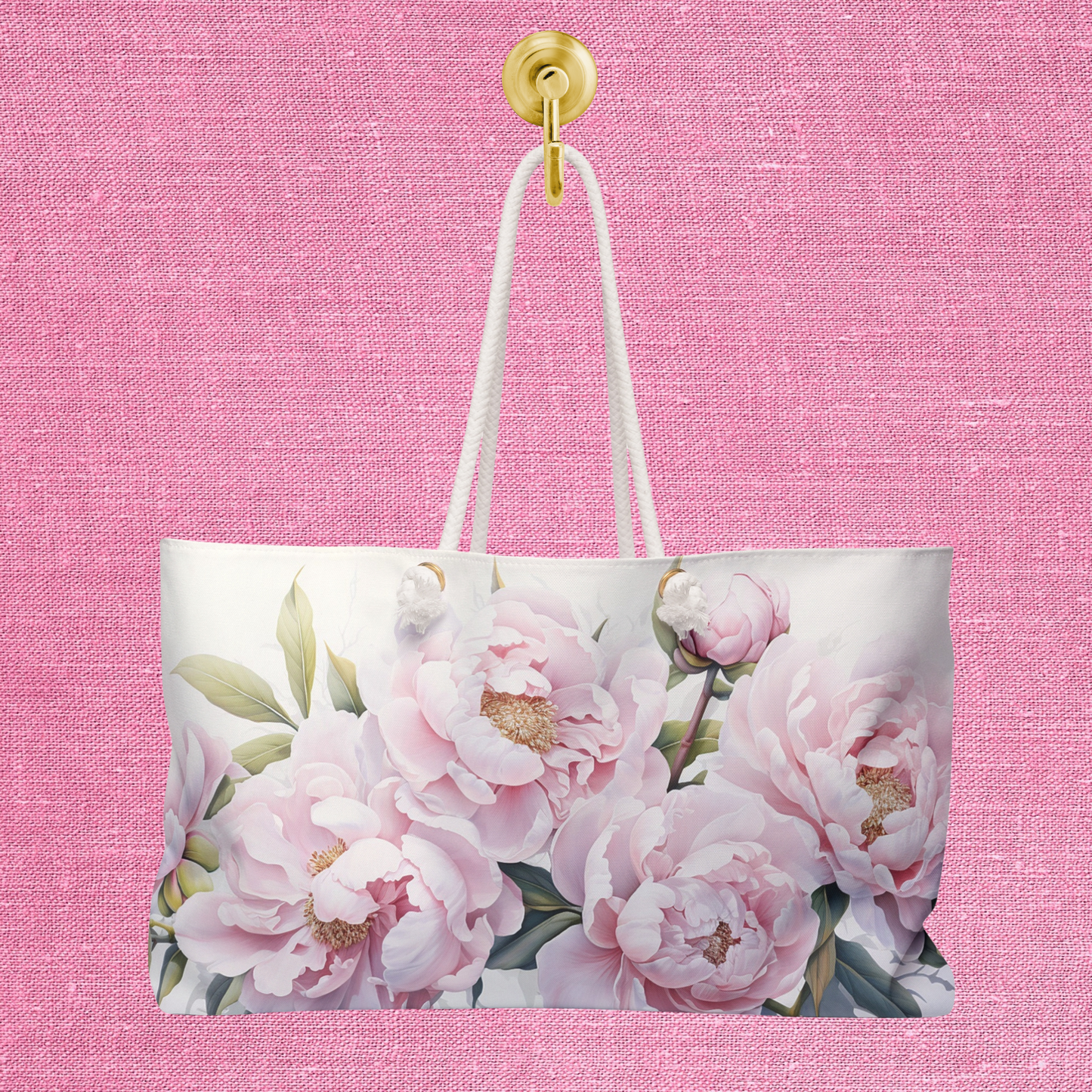 Large Floral Weekender Bag, Shoulder Bag for Women, Summer Travel Tote, Gift for Her Shopping Tote Bag with Pink Peonies Beach Bag for Bride