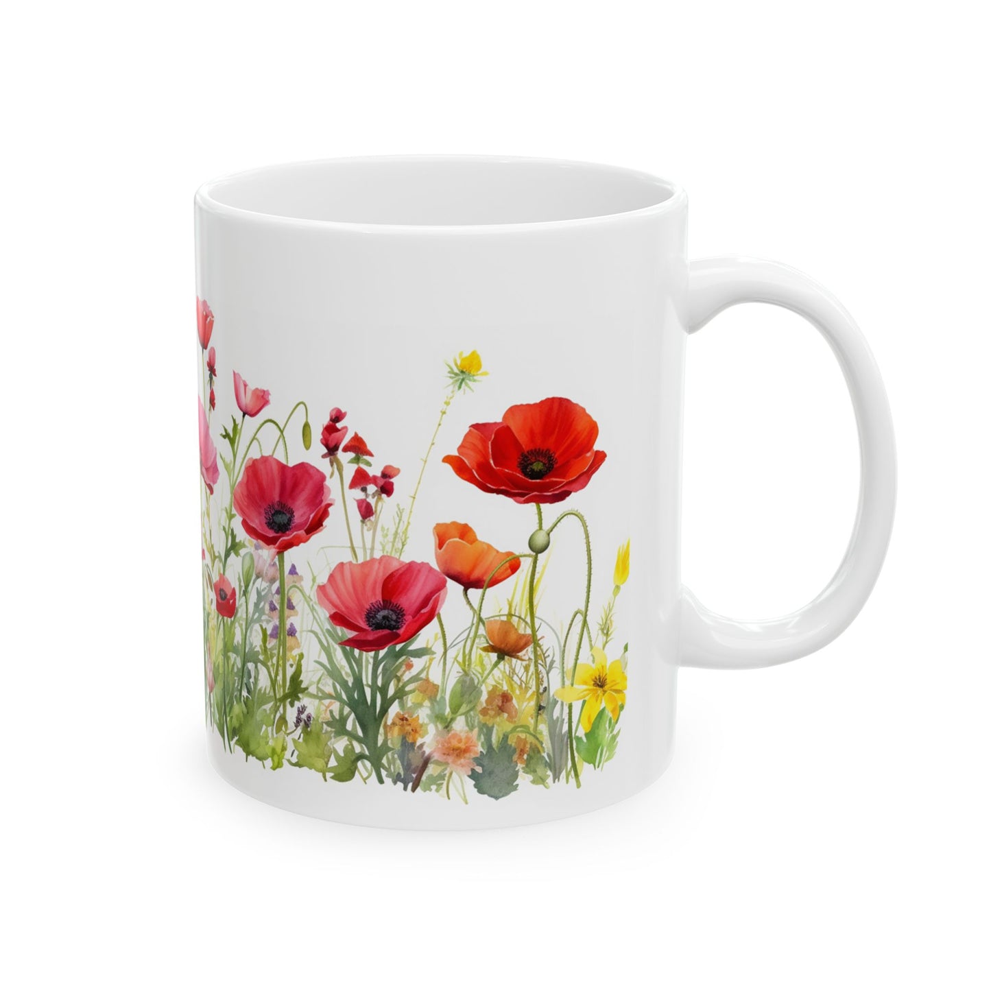 Poppy Meadow Ceramic Mug - Red Floral Coffee Cup, Nature Lover Mug, Botanical Drinkware, Mothers Day Gift for Mom, Kitchen Decor