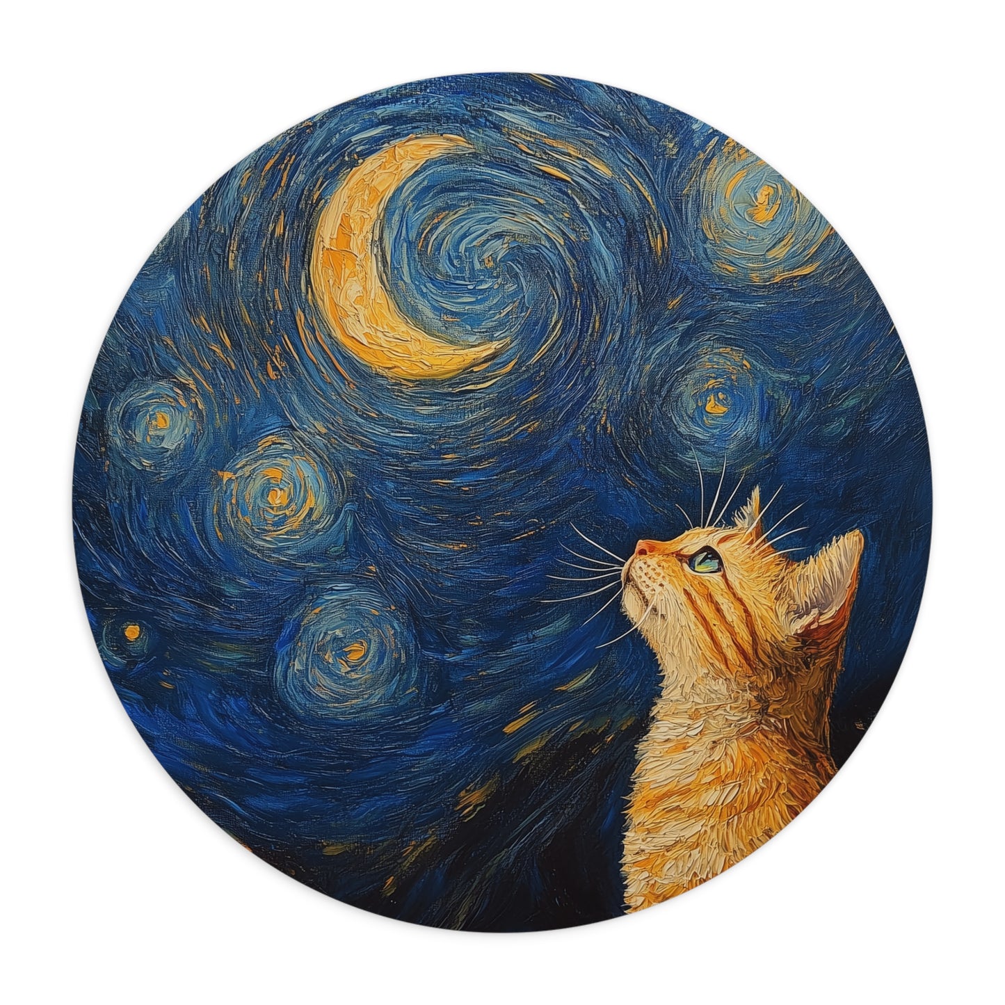 Portable Mouse Pad- Whimsical Cat Moon Art Cat, Office PC Accessory Computer Mouse Pad