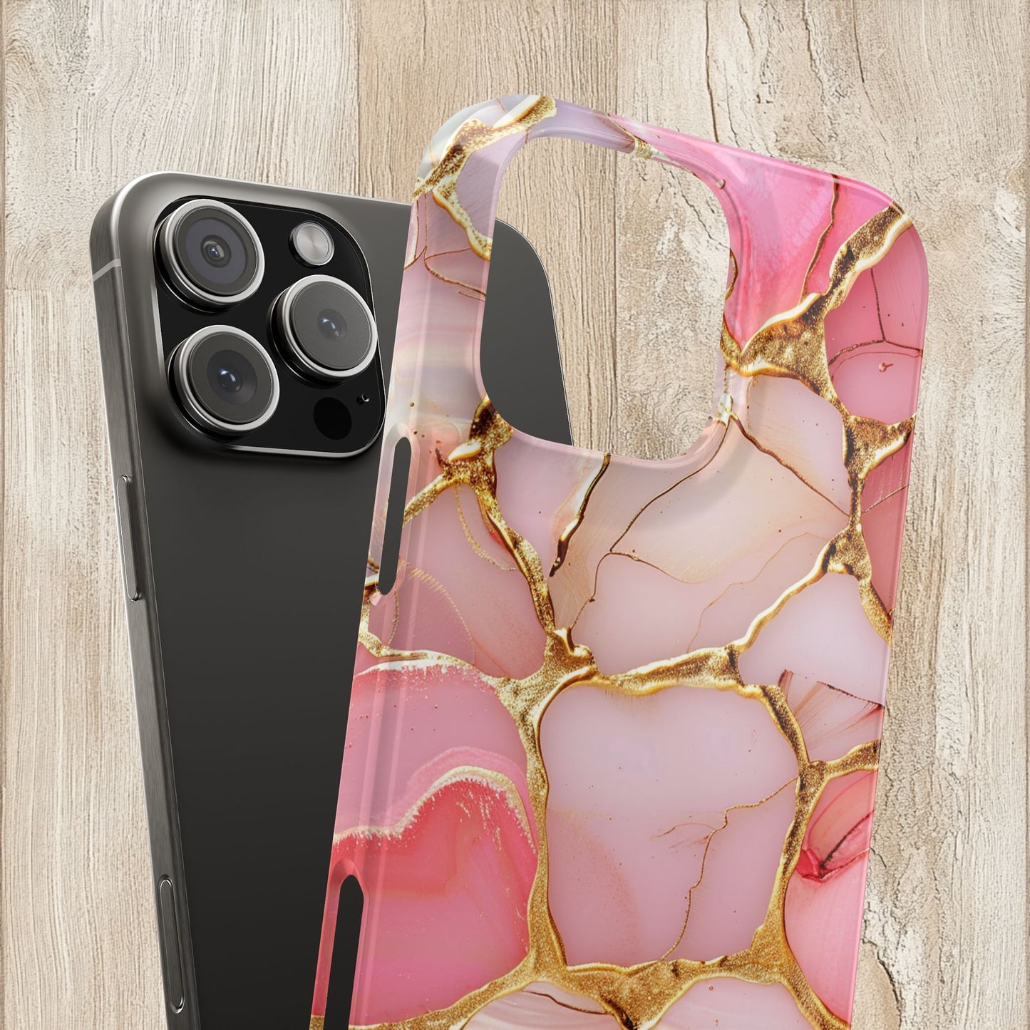 Celestial Stained Glass iPhone case for 17, 16, 15, Marble Case Pink Phone Cover Shiny Gold Case