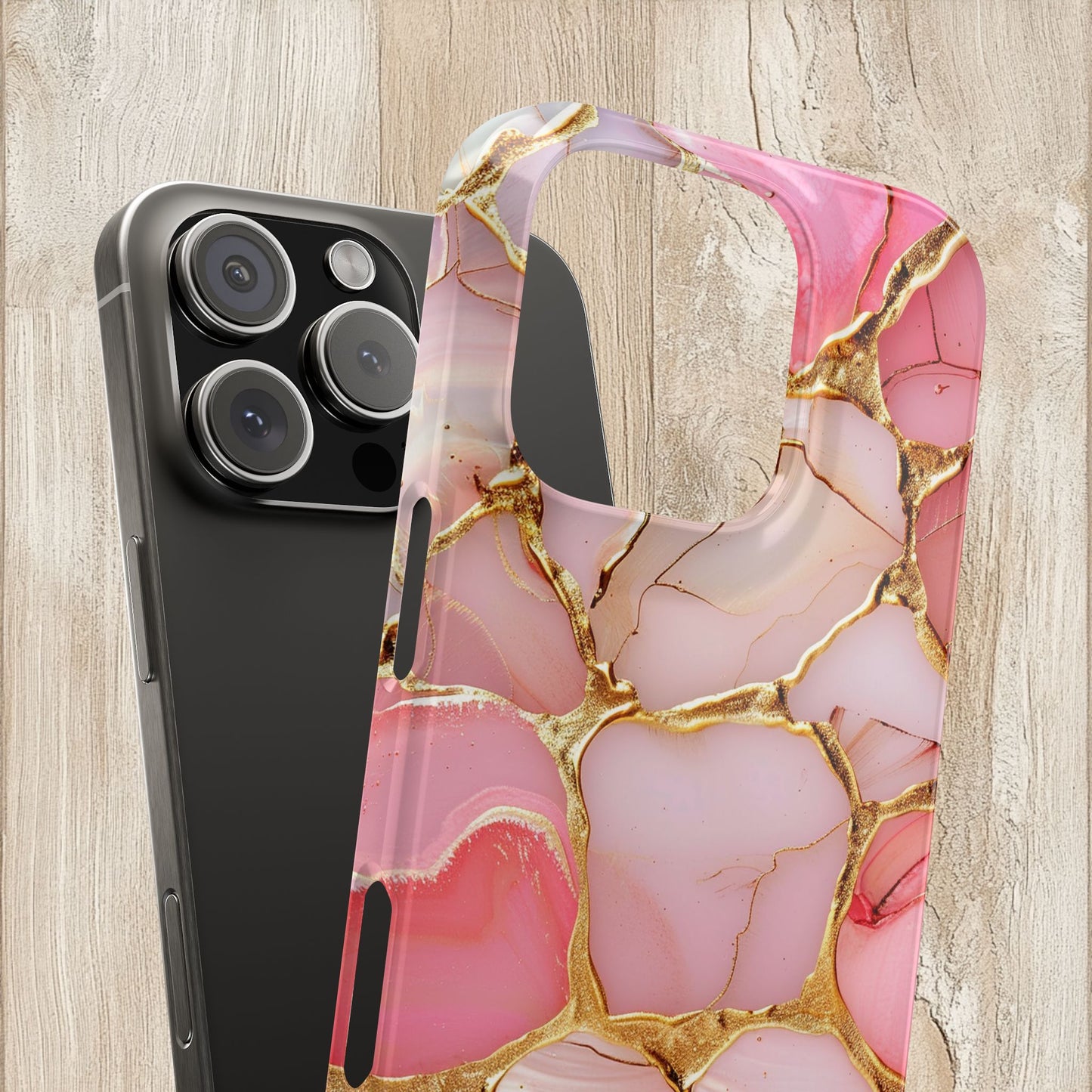 Celestial Stained Glass iPhone case for 17, 16, 15, Marble Case Pink Phone Cover Shiny Gold Case
