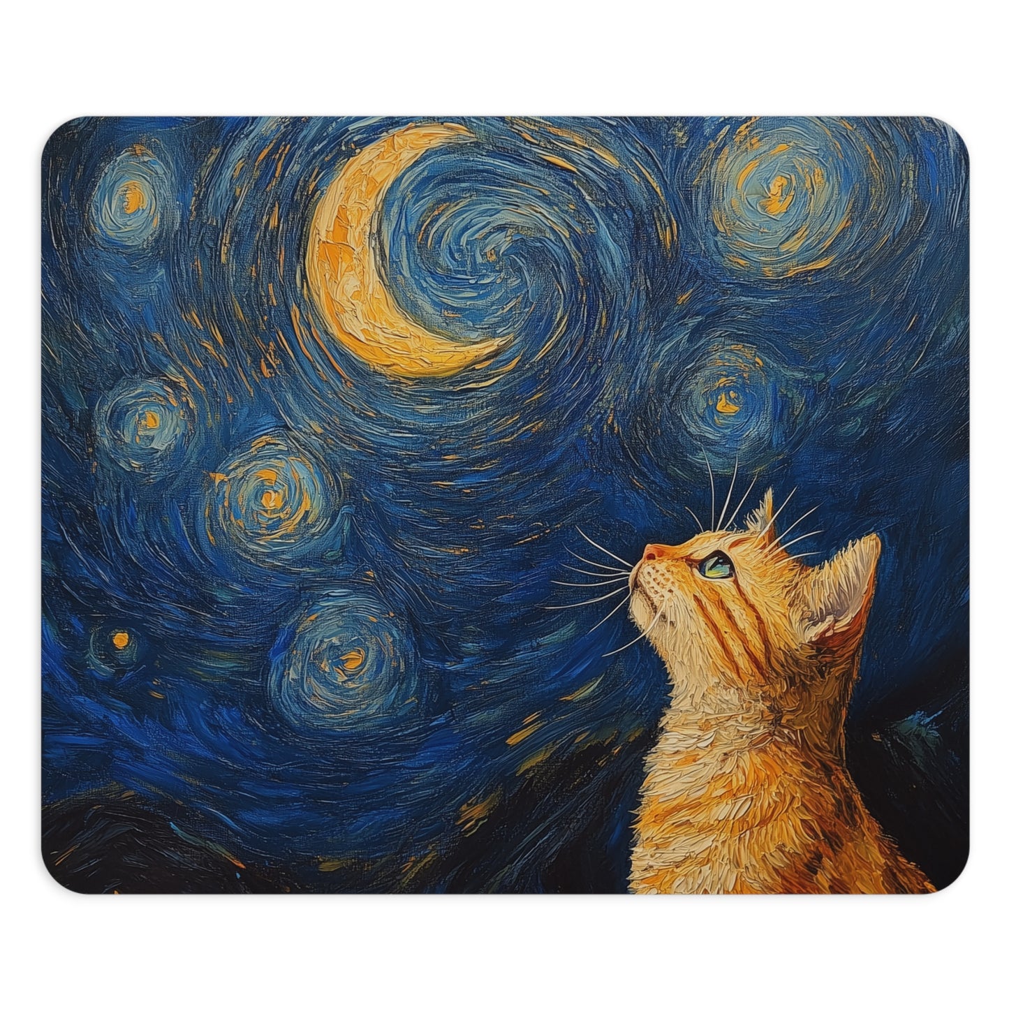 Portable Mouse Pad- Whimsical Cat Moon Art Cat, Office PC Accessory Computer Mouse Pad
