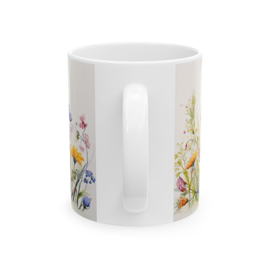 Meadow flowers mug - Wildflower Floral Coffee Mug, Flower Garden Ceramic Teacup With Handle